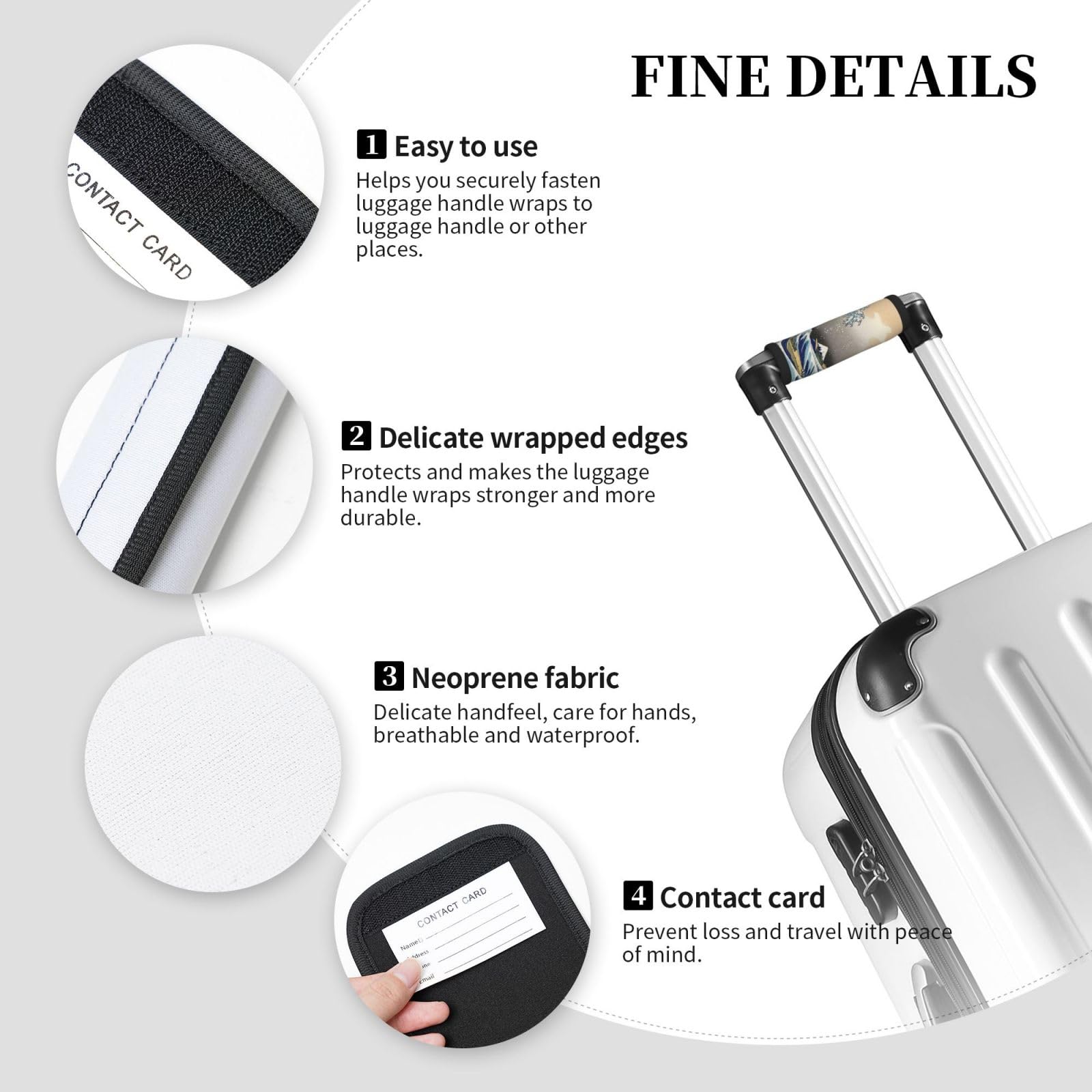 2 Pack Japanese Great Wave Off Kanagawa Luggage Handle Wraps - Non-Slip Suitcase Grip Covers with Unique Design for Easy Identification - Perfect for Travel, Airports & Crowded Places