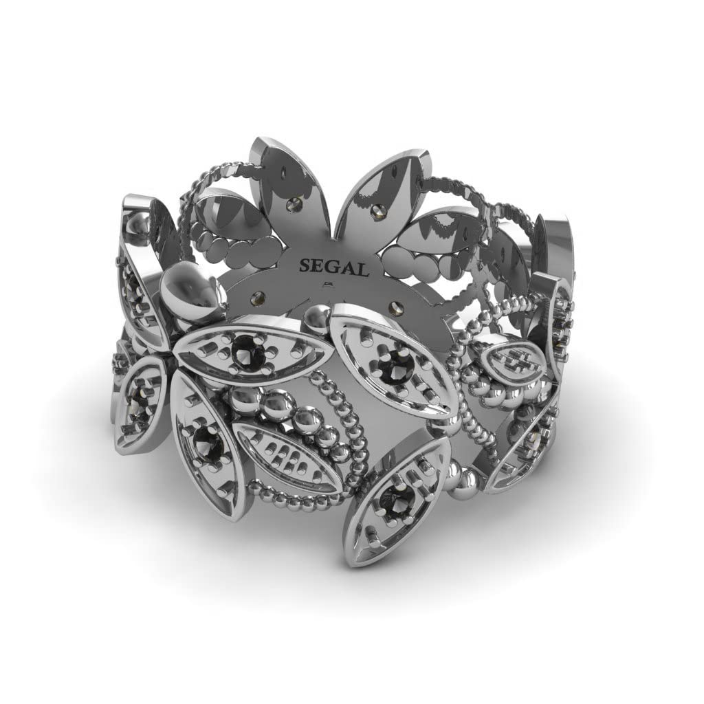14K White Gold Butterfly Vintage Victorian Filigree Ring with Black Diamond - Elegant Anniversary Gift for Her, Perfect for Weddings, Engagements & Special Occasions