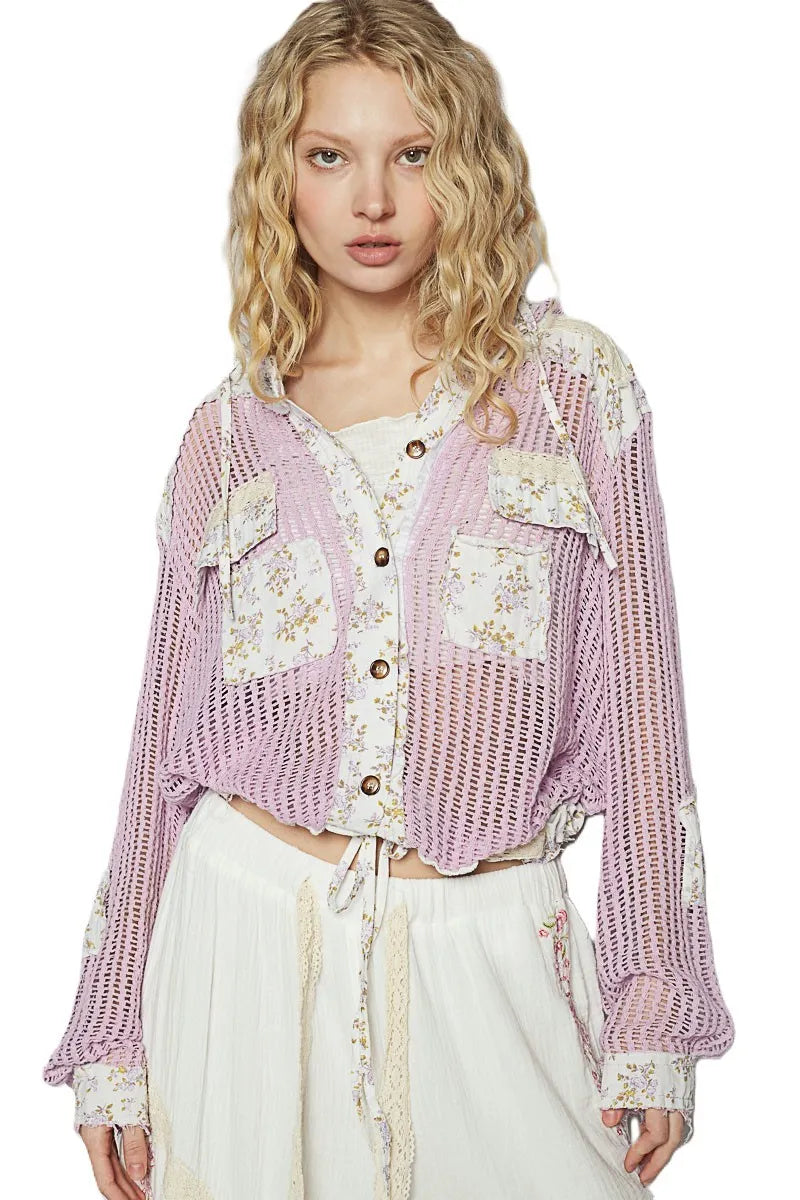 Boho Crochet Hoodie Jacket for Women - Beachy Patchwork Design, Lightweight Summer Cover-Up for Vacation & Outdoor Festivals