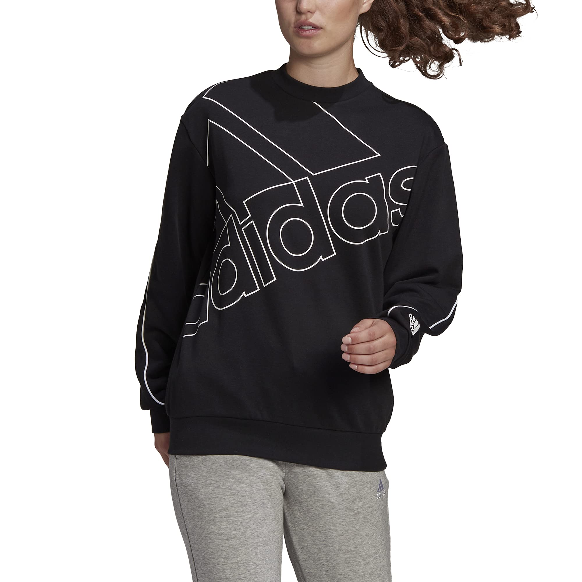 Adidas Women's Essentials Brand Love Sweatshirt - Soft Cotton Pullover Hoodie for Casual Wear, Gym & Lounge | Trendy Streetwear Fashion