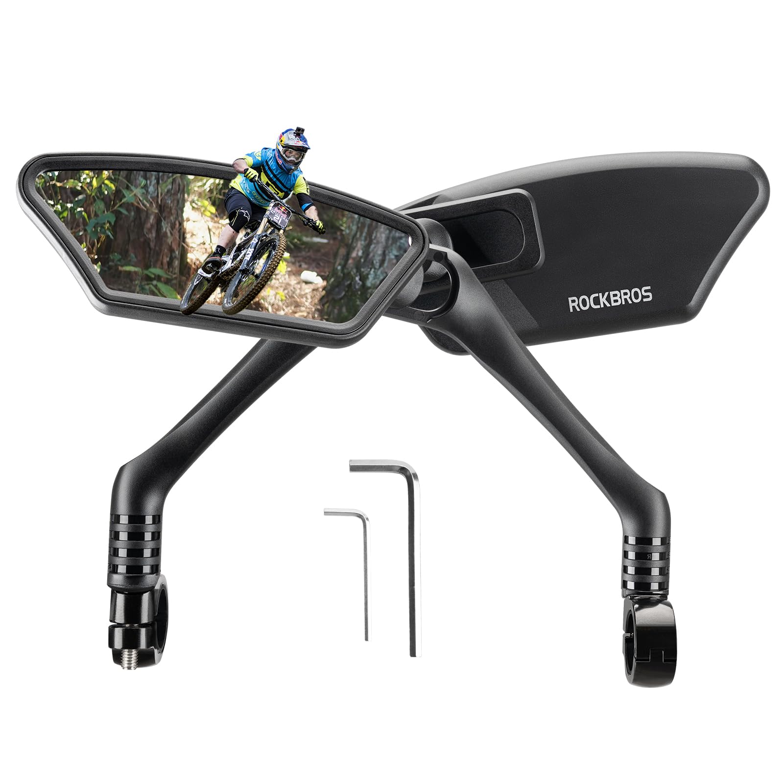 ROCKBROS 2024 HD Blast-Resistant Bike Mirror - 360° Adjustable Handlebar Mount for E-Bikes & Bicycles - Easy Installation for Safe Cycling (Perfect for Commuting, Road Biking & Mountain Trails)