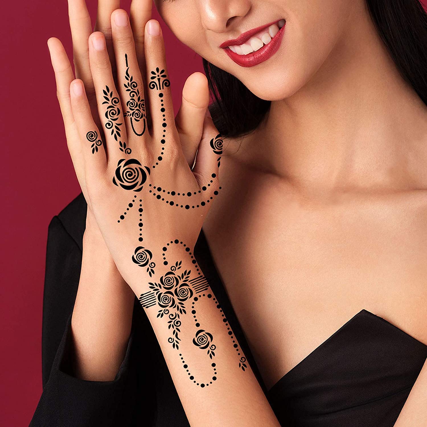 Premium DIY Henna Tattoo Stencil Kit - 18 Attractive Designs for Women, Girls & Kids | Temporary Body Art for Parties, Weddings & Festivals | Back, Arm & Hand Tattoo Templates