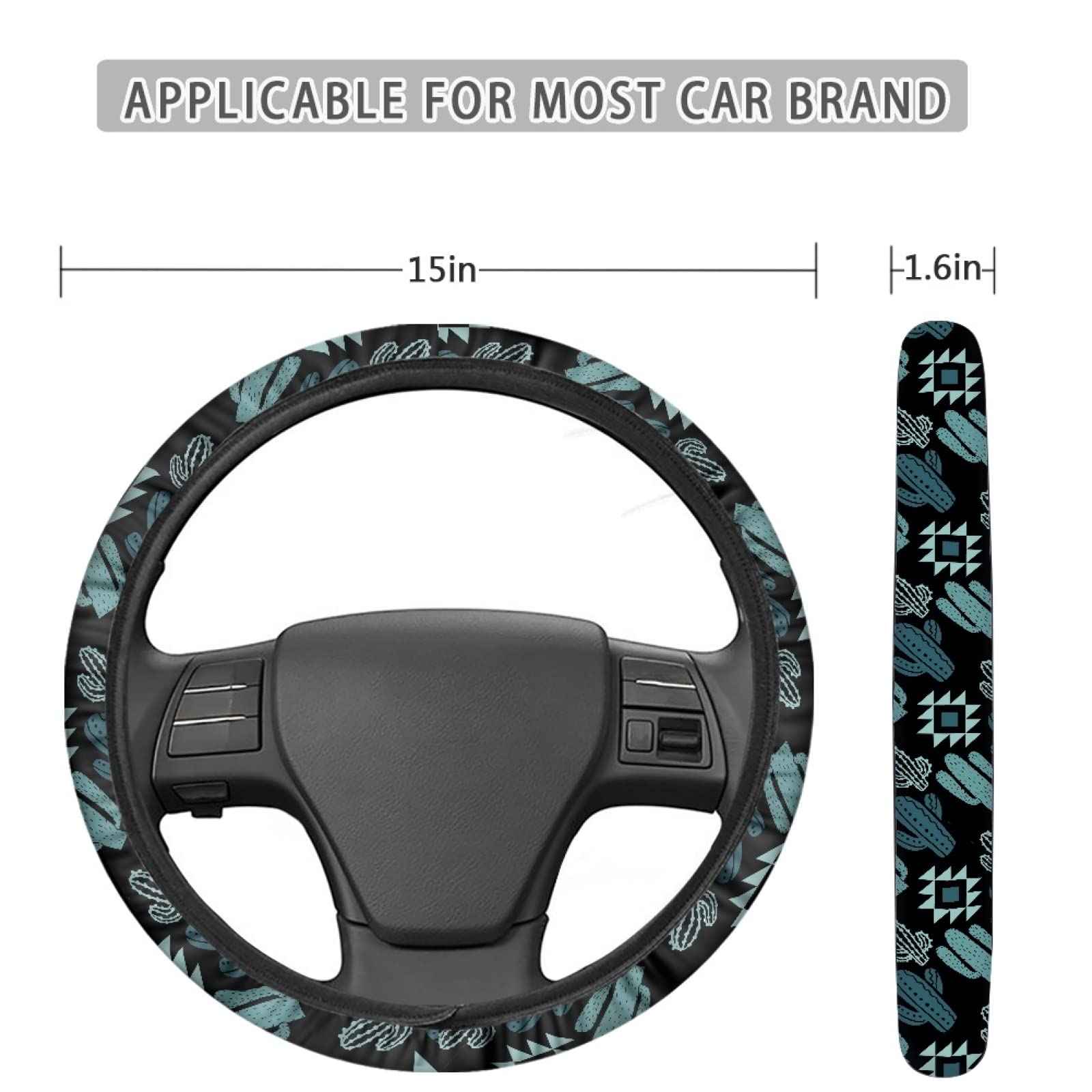 Bulopur Green Aztec Cactus Pattern 7-Piece Car Seat Cover Set - Front & Back Seat Protectors, Steering Wheel Cover, Coasters | Anti-Scratch, Dustproof Interior Decor for SUV, Truck, Sedan | Perfect for Road Trips & Daily Commute