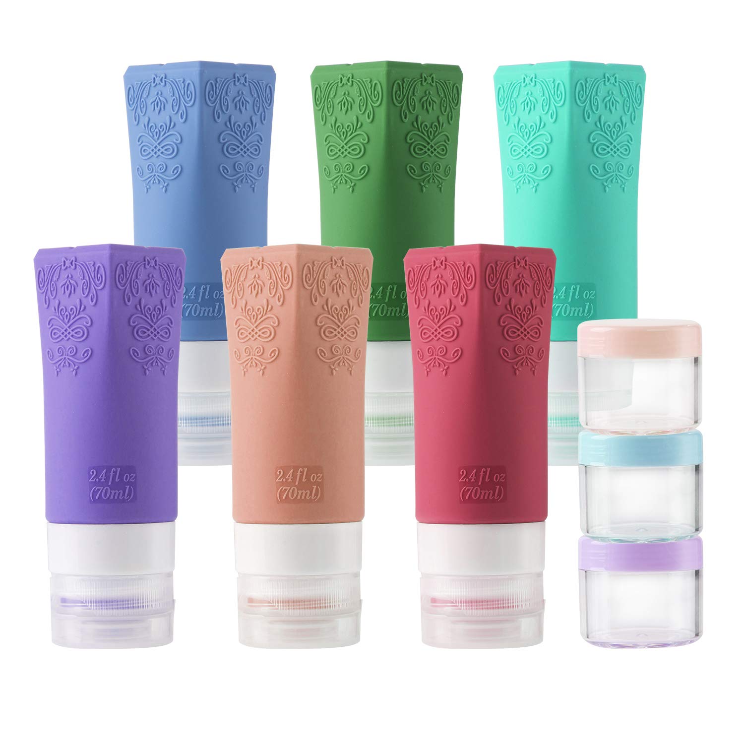 Leakproof Silicone Travel Bottles Set - TSA Approved Cosmetic Containers for Shampoo, Conditioner & Facial Cleanser | Portable Toiletry Accessories for Vacation, Gym & Air Travel