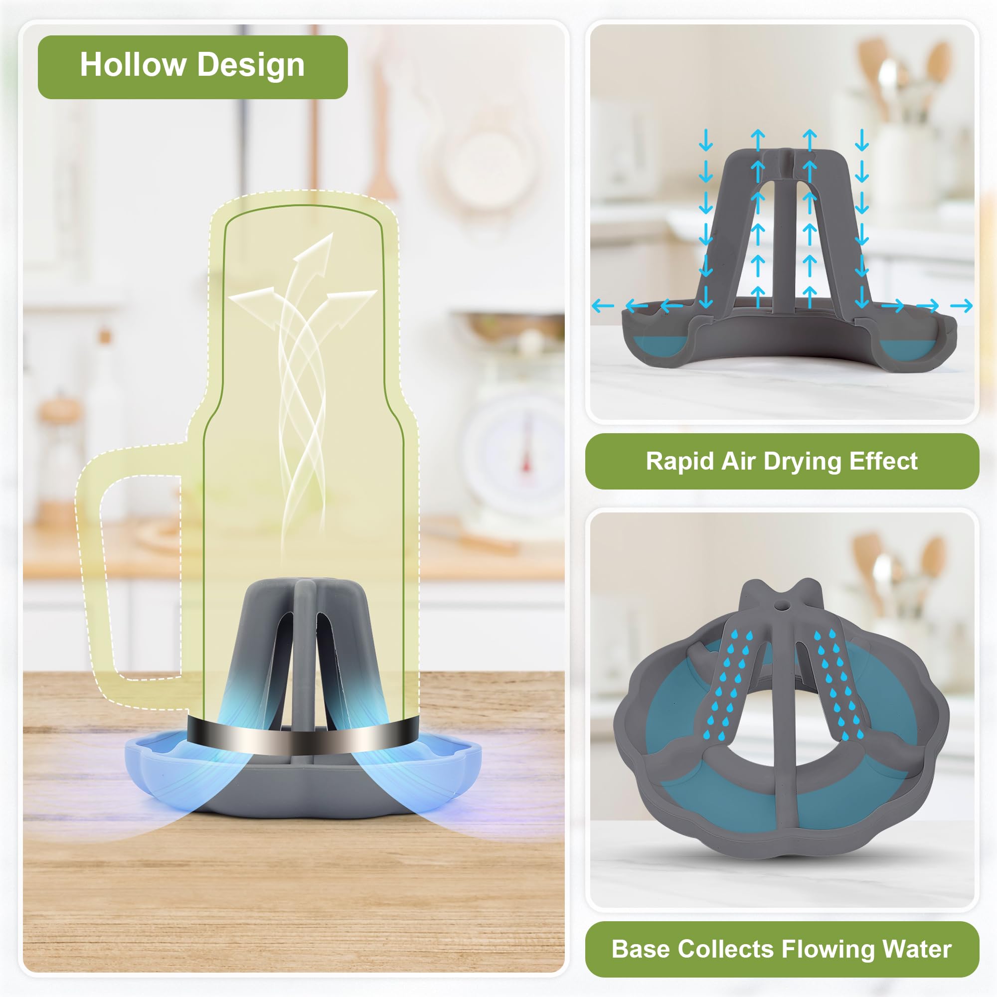 Silicone Water Bottle Drying Rack - Large Capacity Bottle & Tumbler Holder, Space-Saving Mug Dryer for Kitchen Countertop | Dishwasher Safe | Perfect for Baby Bottles, Sports Bottles & Coffee Mugs