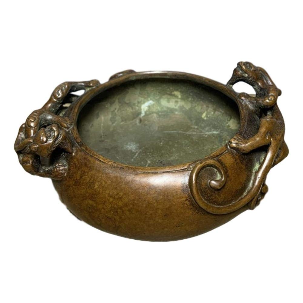 Antique Brass Dragon Pendulum Glass Ashtray - Pure Copper Brush Wash - Vintage Home Decor for Smoking Accessories & Feng Shui Collection