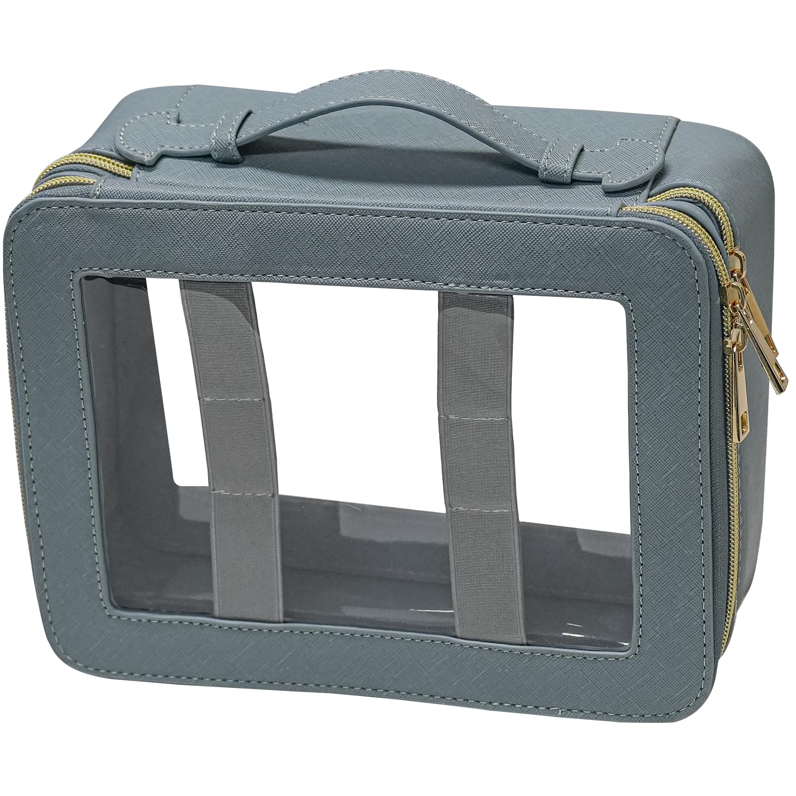 Clear Makeup Bag Organizer - Waterproof Travel Toiletry Bag for Women | Portable Cosmetic Storage with Gold Zippers | Perfect for Travel, Gym & Daily Organization (Blue)