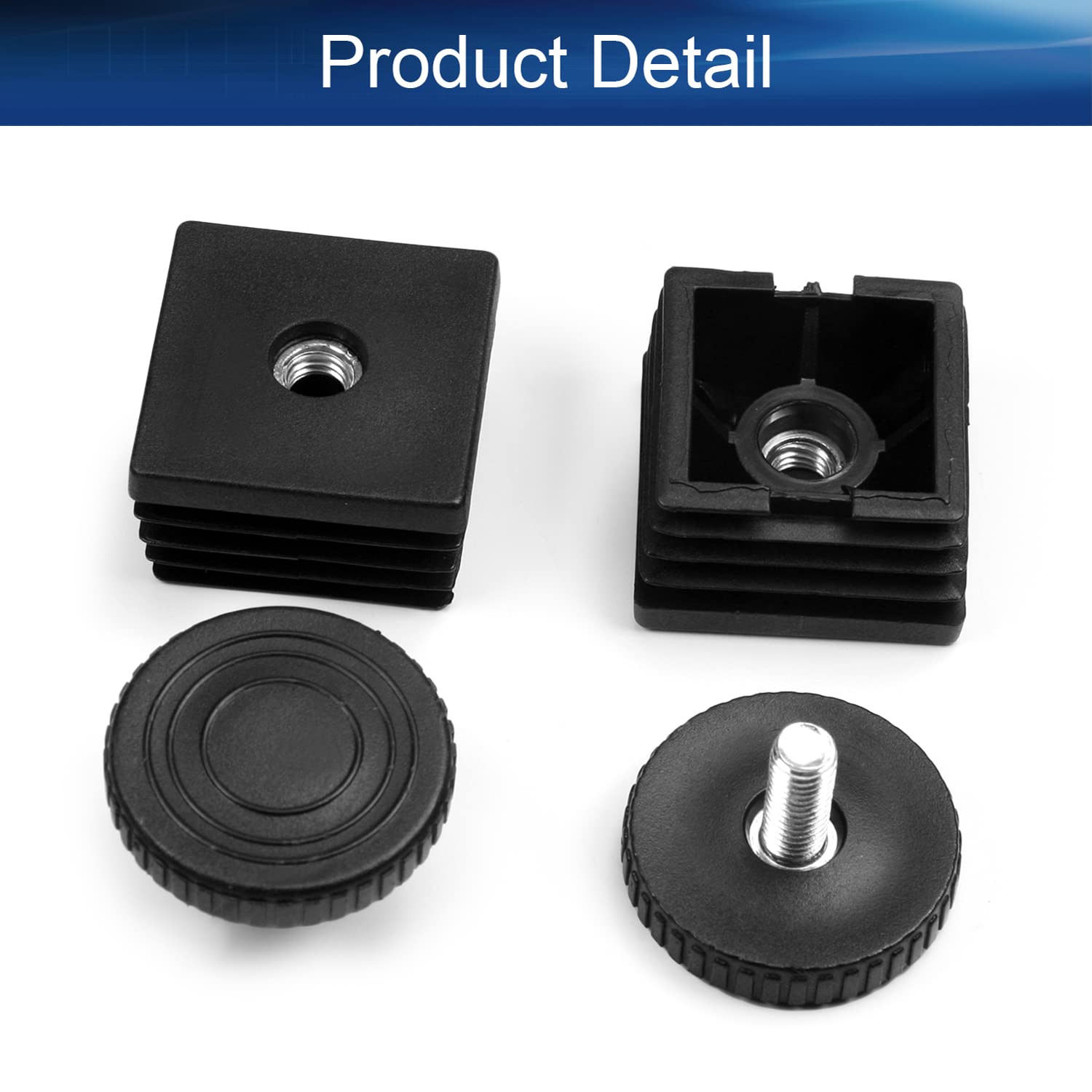 Yinpecly M8x18mm Adjustable Furniture Leveling Feet - 24PCS Black Plastic & Iron Stem for Tables, Cabinets, Shelves, Beach Chairs - Perfect for Home, Office & Outdoor Use