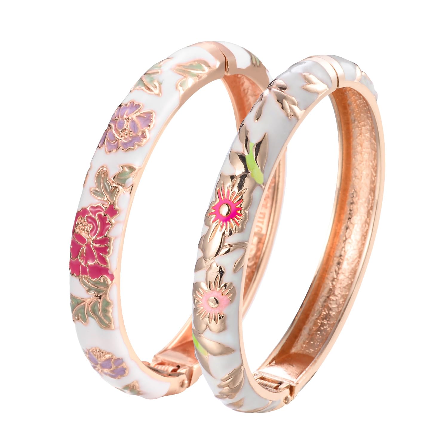 Vintage Cloisonne Flower Enamel Bracelet - Gold Plated Cuff Bangle for Women, Elegant Handmade Jewelry Gift Box (55A35) - Perfect for Parties, Weddings & Special Occasions
