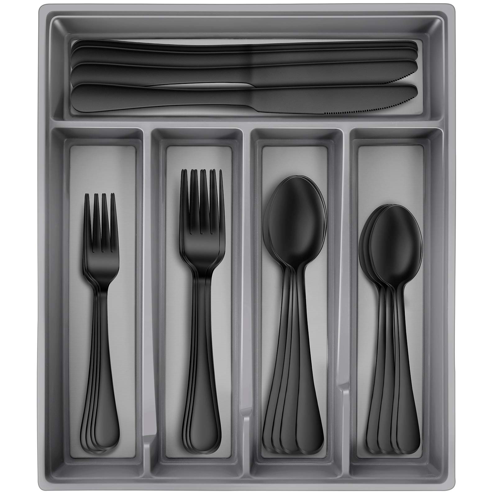 Hiware 20-Piece Stainless Steel Flatware Set - Black Silverware Cutlery Set Service for 4 with Tray, Mirror Finish & Dishwasher Safe - Perfect for Home, Restaurant & Dinner Parties