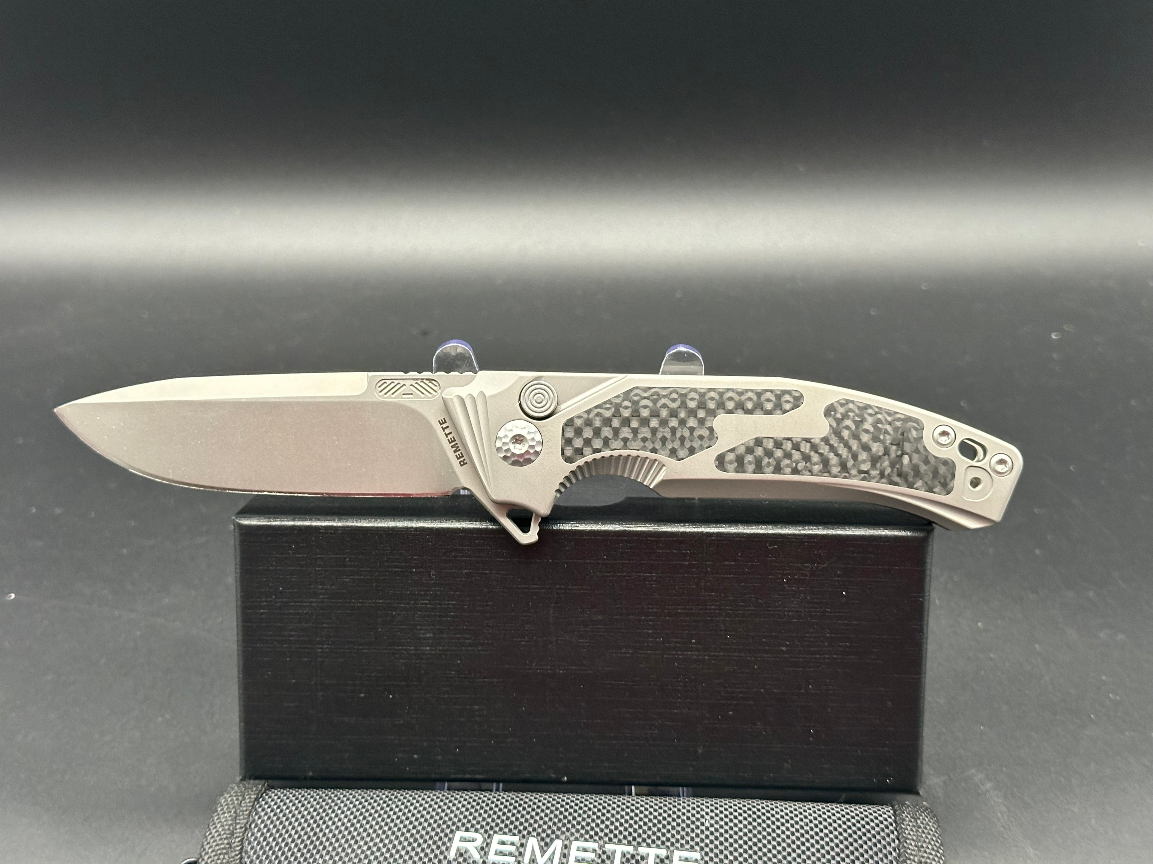 REMETTE Steed Button Lock Pocket Knife - Titanium Handle Folding Knife for EDC, Camping, Hiking & Outdoor Adventures