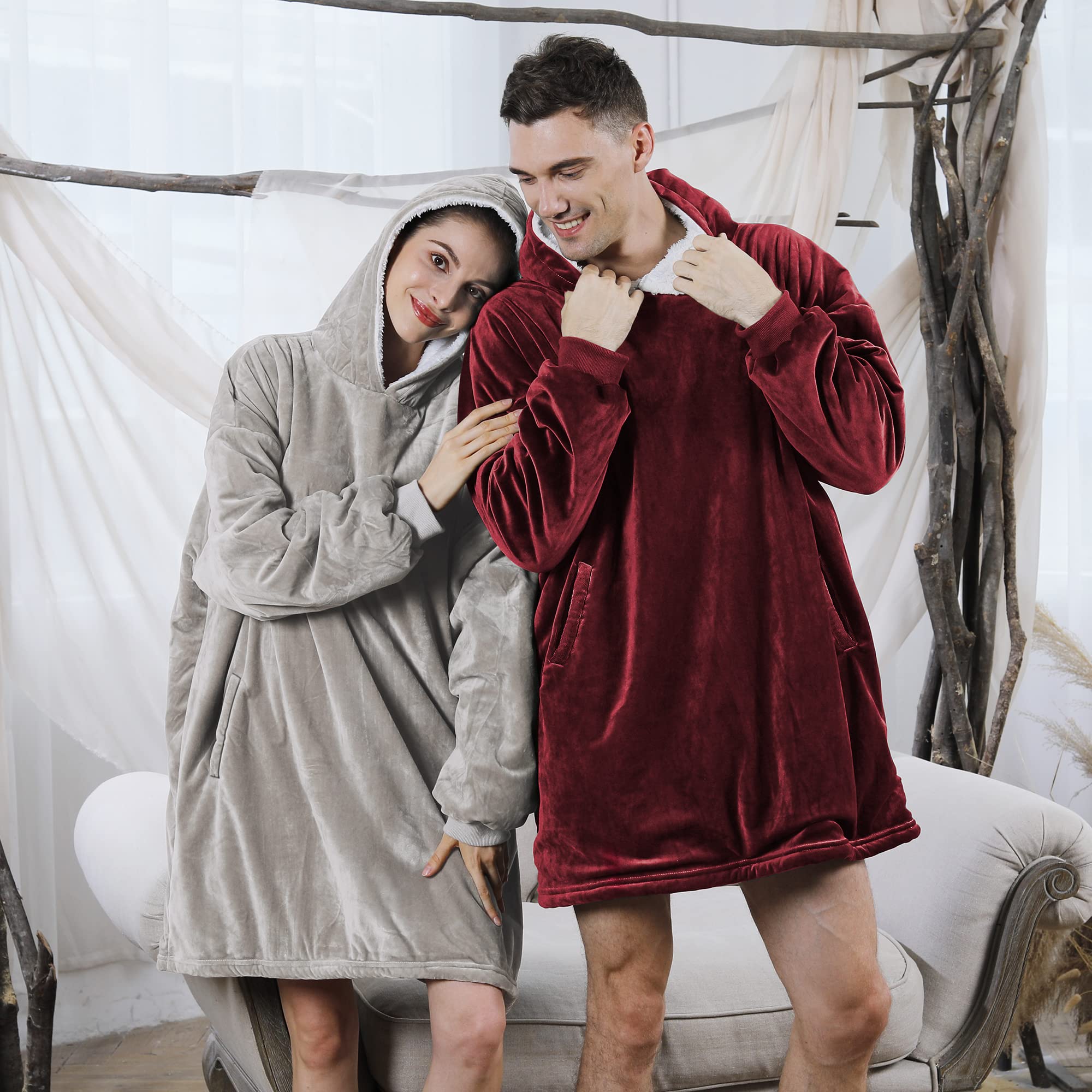 Cozy AmyHomie Sherpa Hooded Blanket Sweatshirt - Oversized Wearable Fleece Hoodie for Women, Men & Kids | Perfect for Lounging, Camping & Netflix Nights