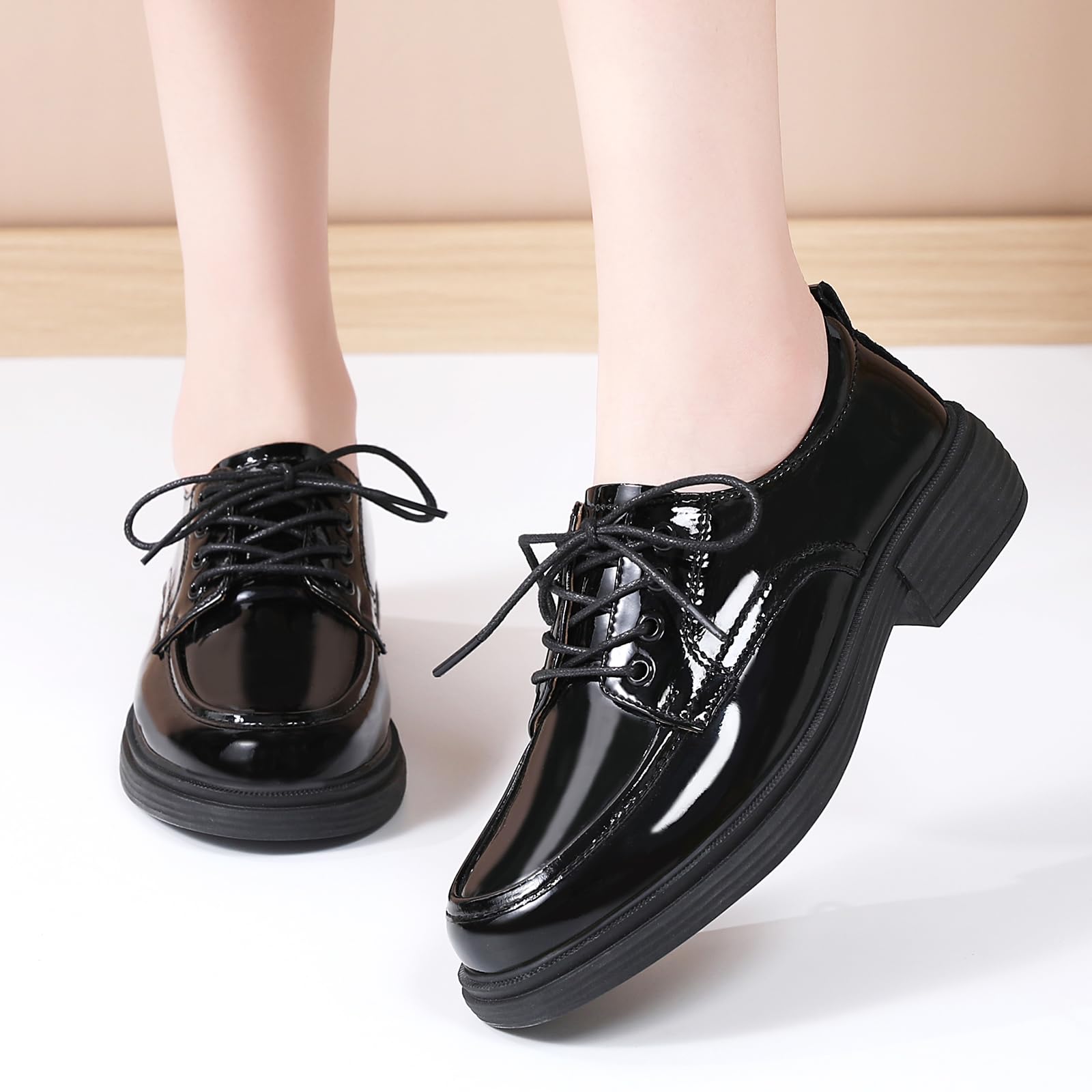 Women's Classic Oxford Shoes - Leather Lace-Up Round Toe Flat for Business & Office | Non-Slip Comfortable Dress Shoes for Work & Casual Wear | Perfect for Professional Women, Daily Commute & Formal Occasions