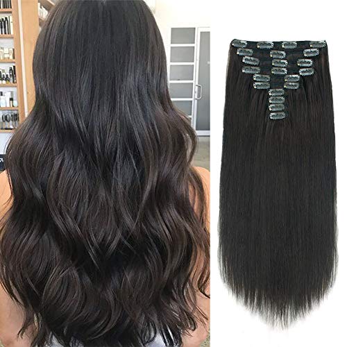 Lovrio 220g 22 Inch 9A Grade Clip-in Human Hair Extensions - Double Weft Remy Hair for Full Head Volume (1B Off Black, 10 Pieces with 21 Clips) - Perfect for Daily Styling, Parties & Special Occasions