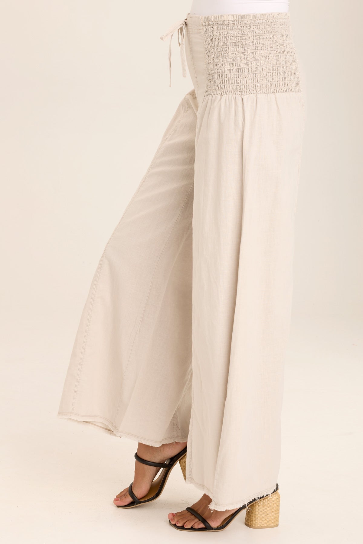 Kaj Women's Wide Leg Cotton Linen Flare Pants - Comfortable High Waisted Boho Trousers for Casual Wear, Office & Summer Outfits