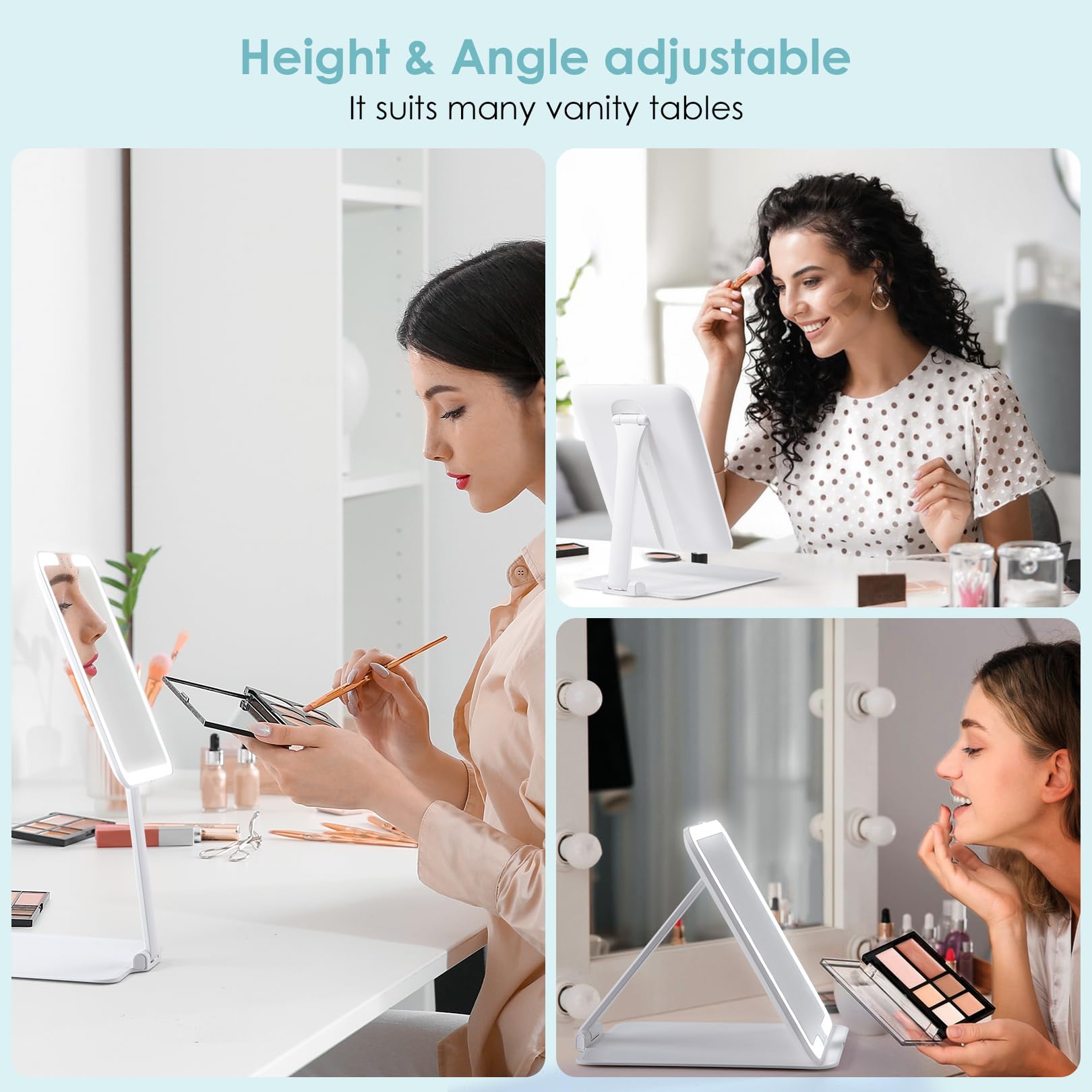 Rechargeable 10X Magnifying Travel Makeup Mirror with LED Lights - Adjustable Foldable Stand for Home & Travel