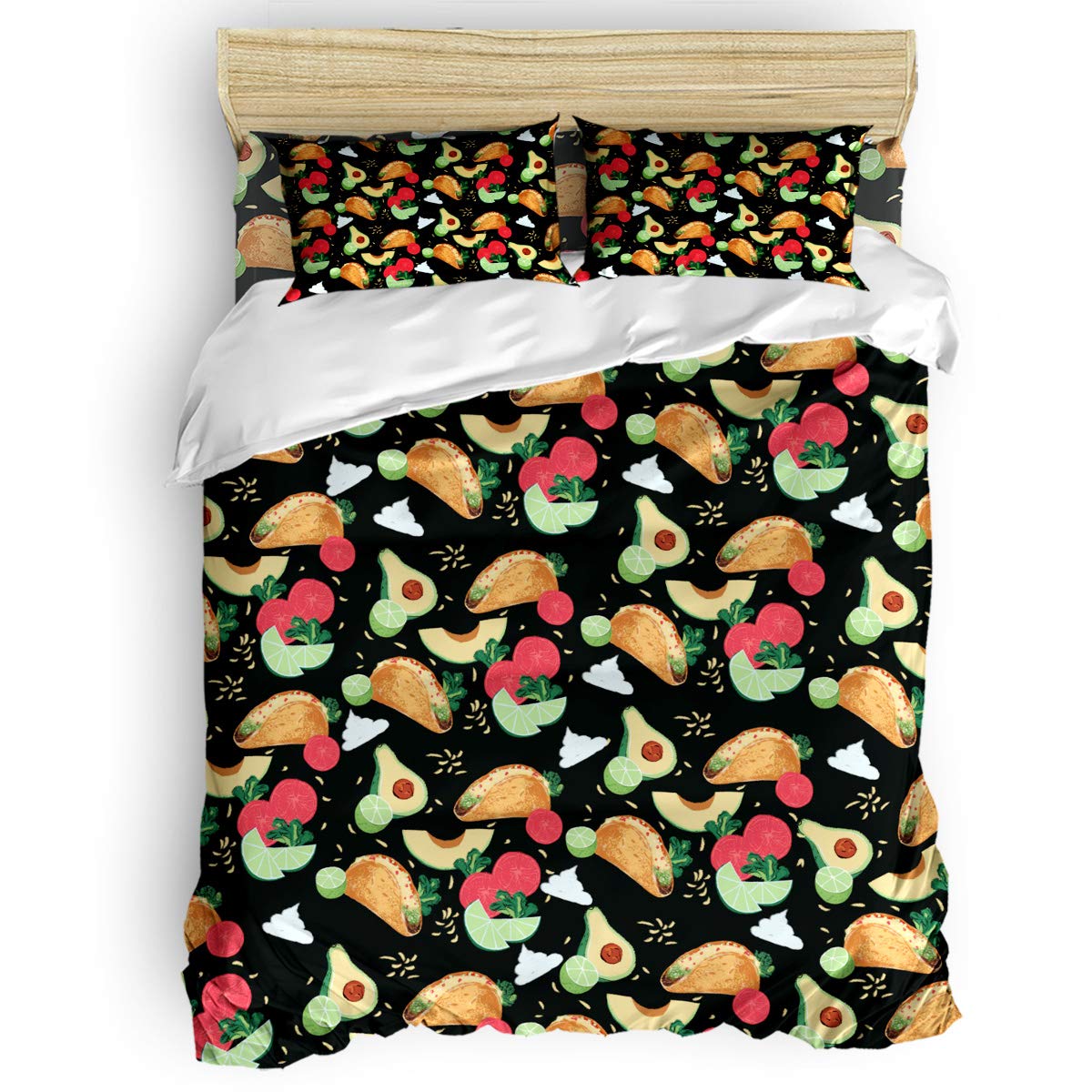 PartyShow 4-Piece Twin Bedding Set - Tortilla Avocado Lemon Tomato Cantaloupe Print Comforter Cover & Sheet with 2 Pillowcases - Soft & Cozy for Kids, Boys, Girls Bedroom Decor - Perfect for Sleepovers, Dorm Rooms & Playful Bedroom Themes