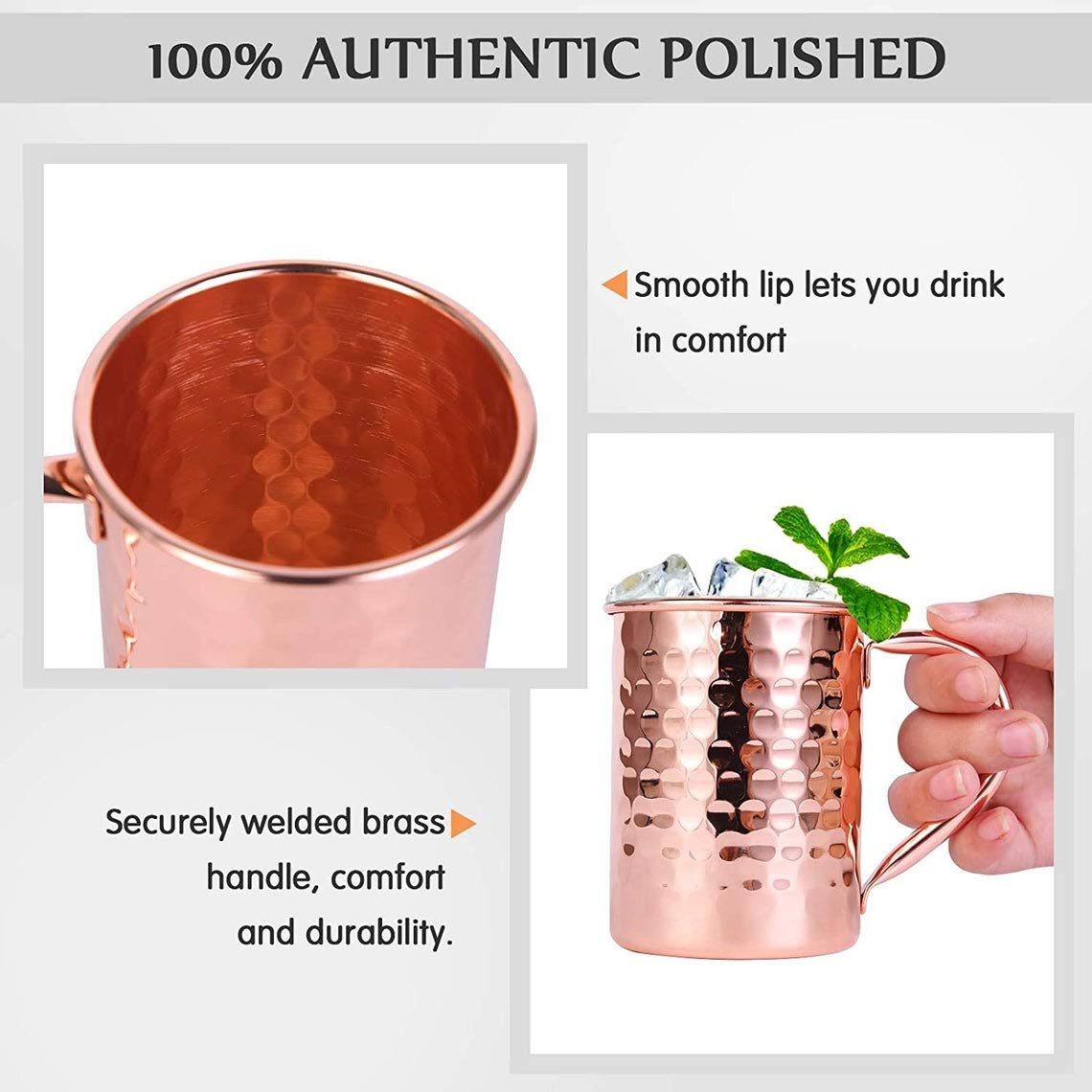 Premium 4-Piece Copper Moscow Mule Mug Set - Authentic Indian Hammered Design, 100% Food-Safe Pure Copper Cups with 4 Cocktail Straws & Stirring Spoon - Perfect for Cocktails, Gifts & Home Bar Decor