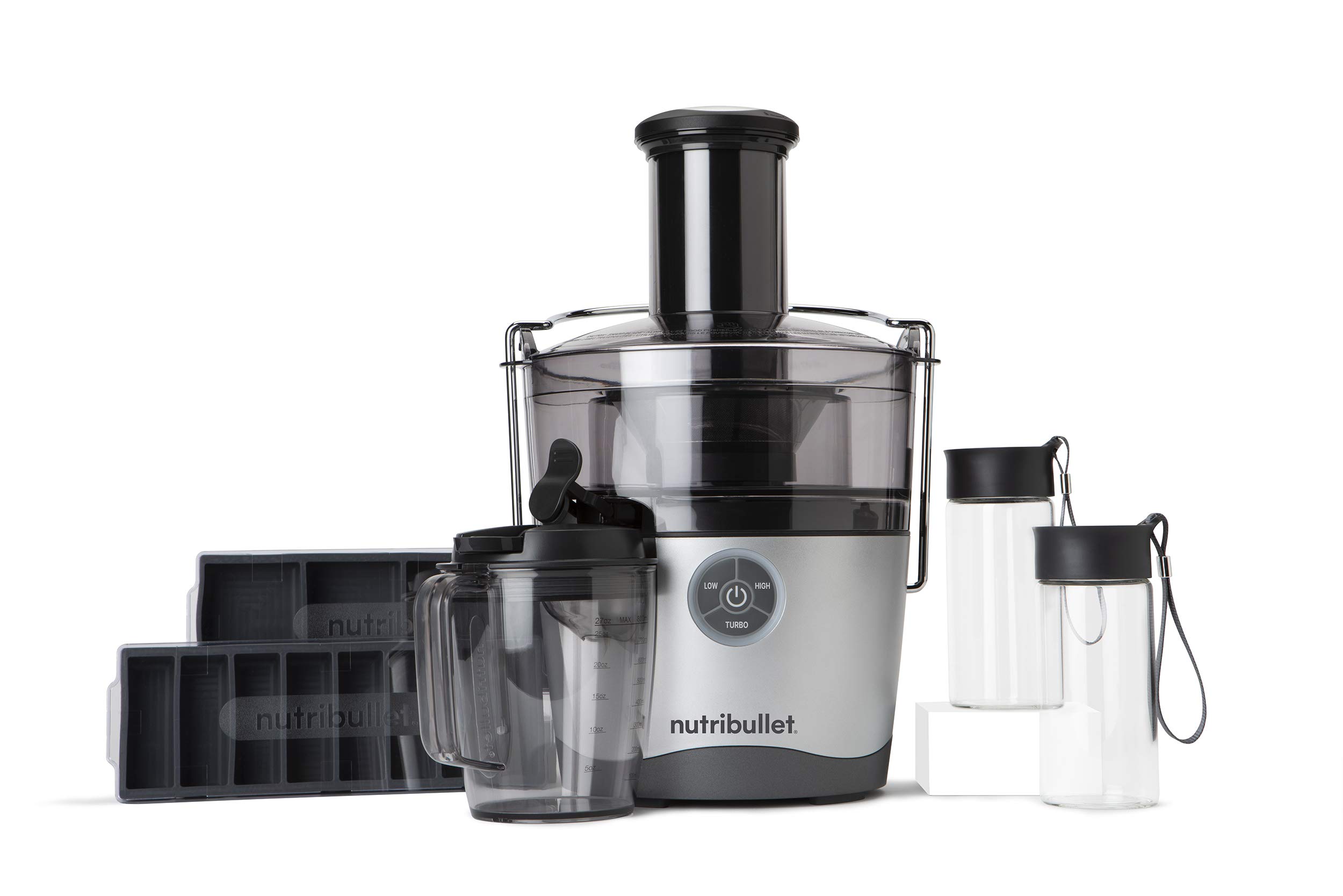 NutriBullet Juicer Pro 1000W High-Speed Centrifugal Juicer - 27oz (1.5L) Large Capacity for Fruits & Vegetables - Easy Clean & Quiet Operation - Perfect for Healthy Juicing, Detox & Breakfast Smoothies - Silver (Model NBJ50200)