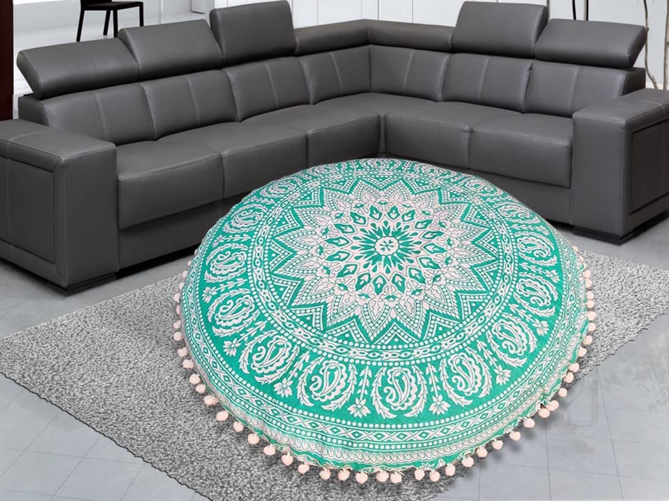 Boho Flower Print Star Mandala Floor Pillow Cover - 22 Inch Aesthetic Cushion Case for Home Decor, Yoga, Meditation & Lounge (No Filler) | Hippie Chic Room Accent for Living Room, Bedroom & Nursery