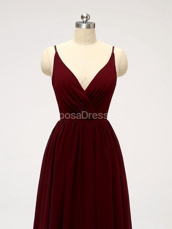 Elegant Dark Red Spaghetti Strap Chiffon Open Back Bridesmaid Dress WG584 - Perfect for Weddings, Parties & Formal Events