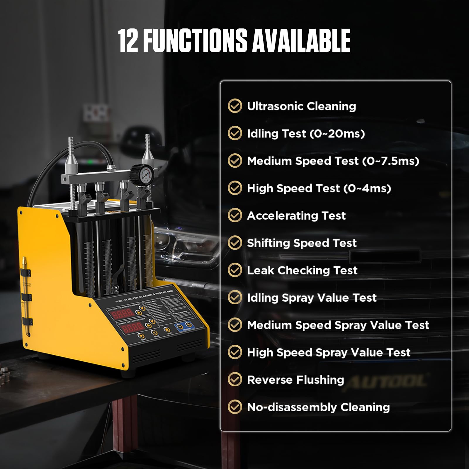 CT150 Automotive Fuel Injector Cleaner & Tester - 12 Function Ultrasonic Cleaning Machine for 4-Cylinder Motorcycle & Gasoline Direct Injectors (110V/220V) | Improve Engine Performance & Fuel Efficiency