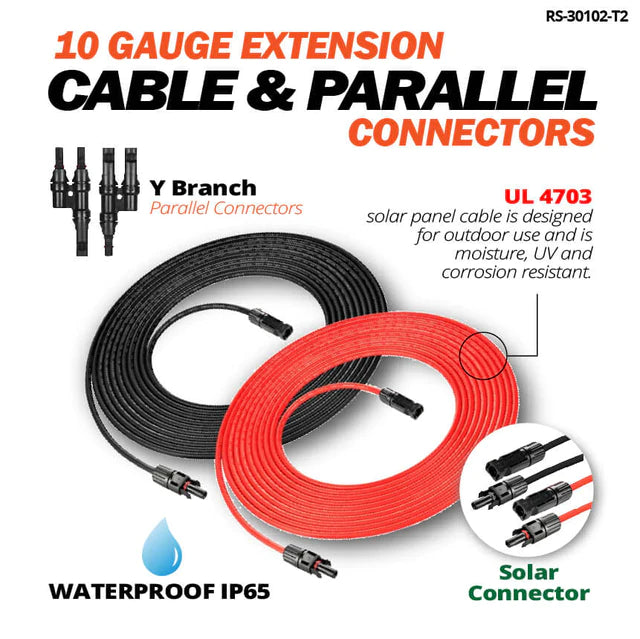 Premium 10 Gauge 50ft Solar Extension Cable with Parallel Connectors for RV, Boat & Off-Grid Systems | Rich Solar | Weatherproof & Durable Solar Panel Accessories