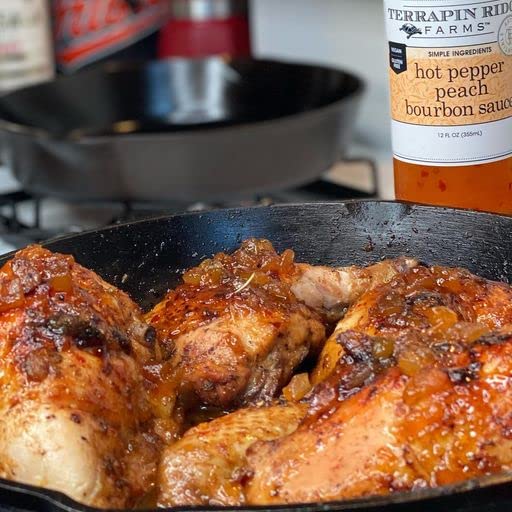 Terrapin Ridge Farms Hot Pepper Peach Bourbon Sauce - 3 Pack (12 Fl Oz Bottles Each) | Spicy Sweet Glaze for BBQ, Wings & Cocktails | Gourmet Condiment Gift Set