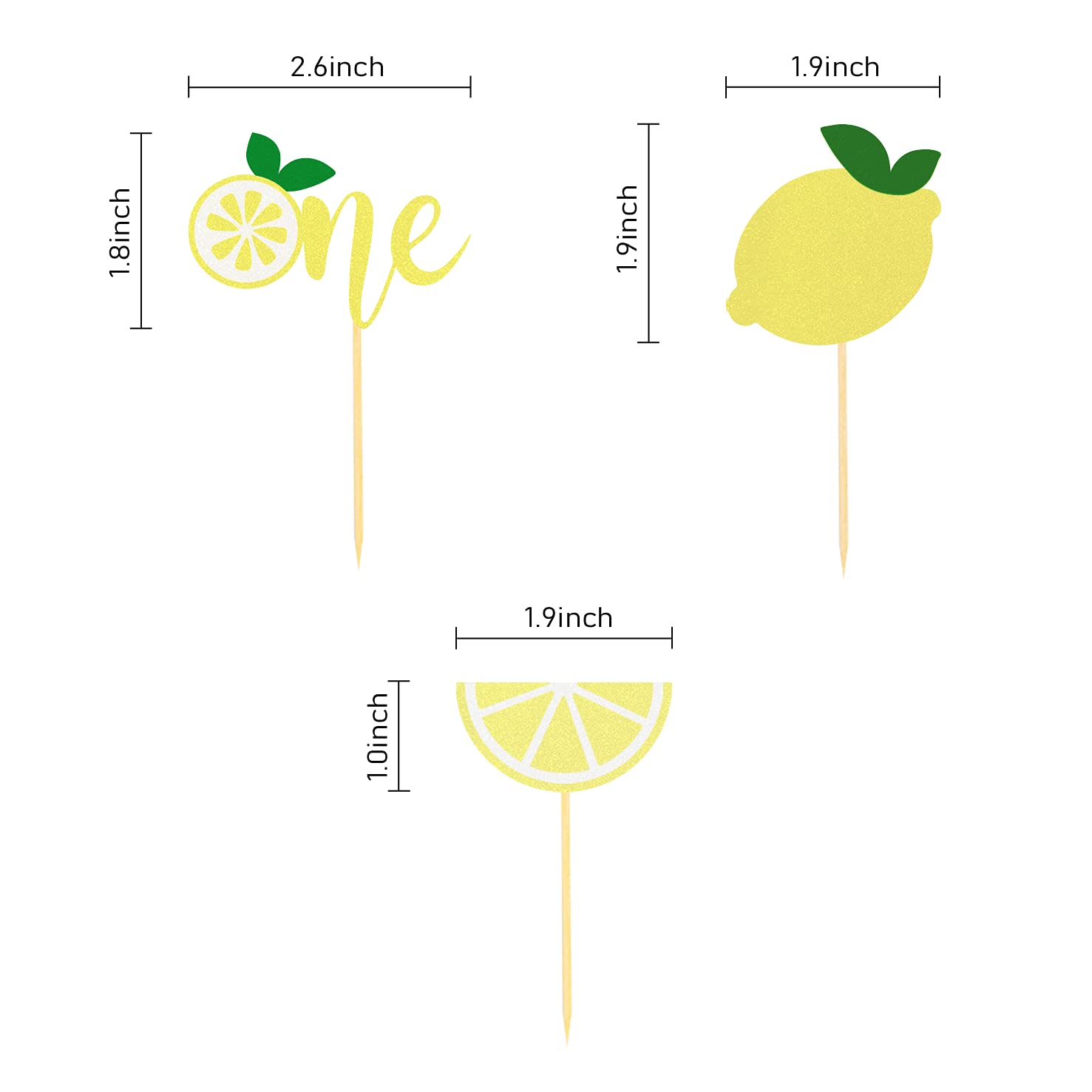 24pcs Glitter Lemon Cupcake Toppers - Baby Shower & Birthday Party Decorations - Lemon Themed Party Supplies - Perfect for Summer Parties, Bridal Showers & Dessert Table Decor