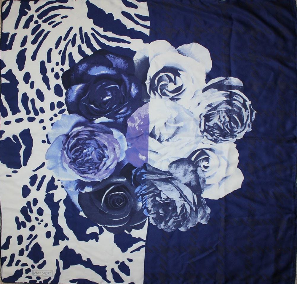 Aker Satin Square Hijab Scarf 6648 921 Blue & White - Soft & Breathable Muslim Headscarf for Women, Perfect for Daily Wear, Prayer, and Special Occasions