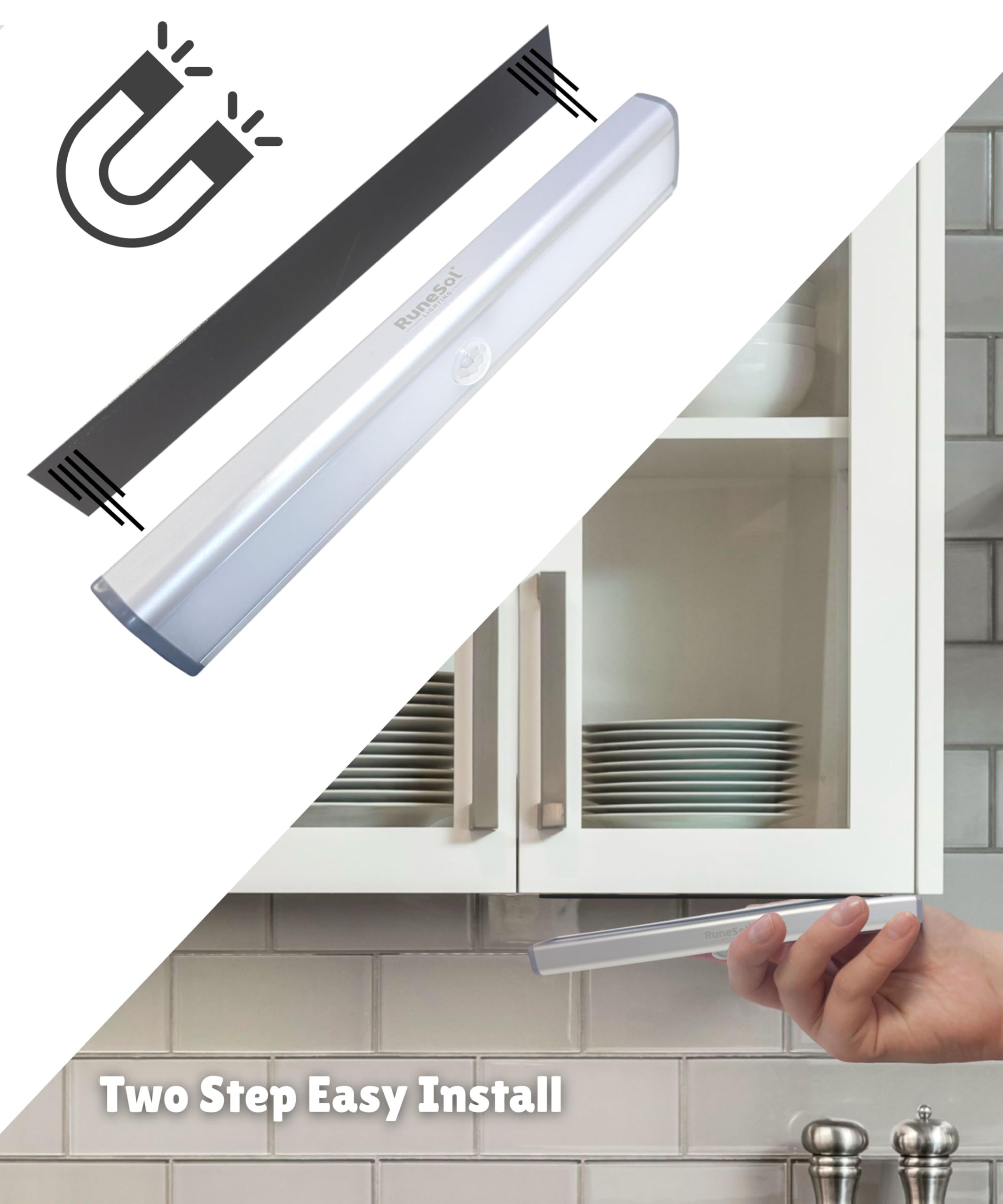Motion Sensor Under Cabinet Lights - 3 Pack Rechargeable 20 LED Strip Lights for Kitchen, Wardrobe & Bedroom | Battery Operated Night Lighting for Cabinets, Closets & Dark Spaces