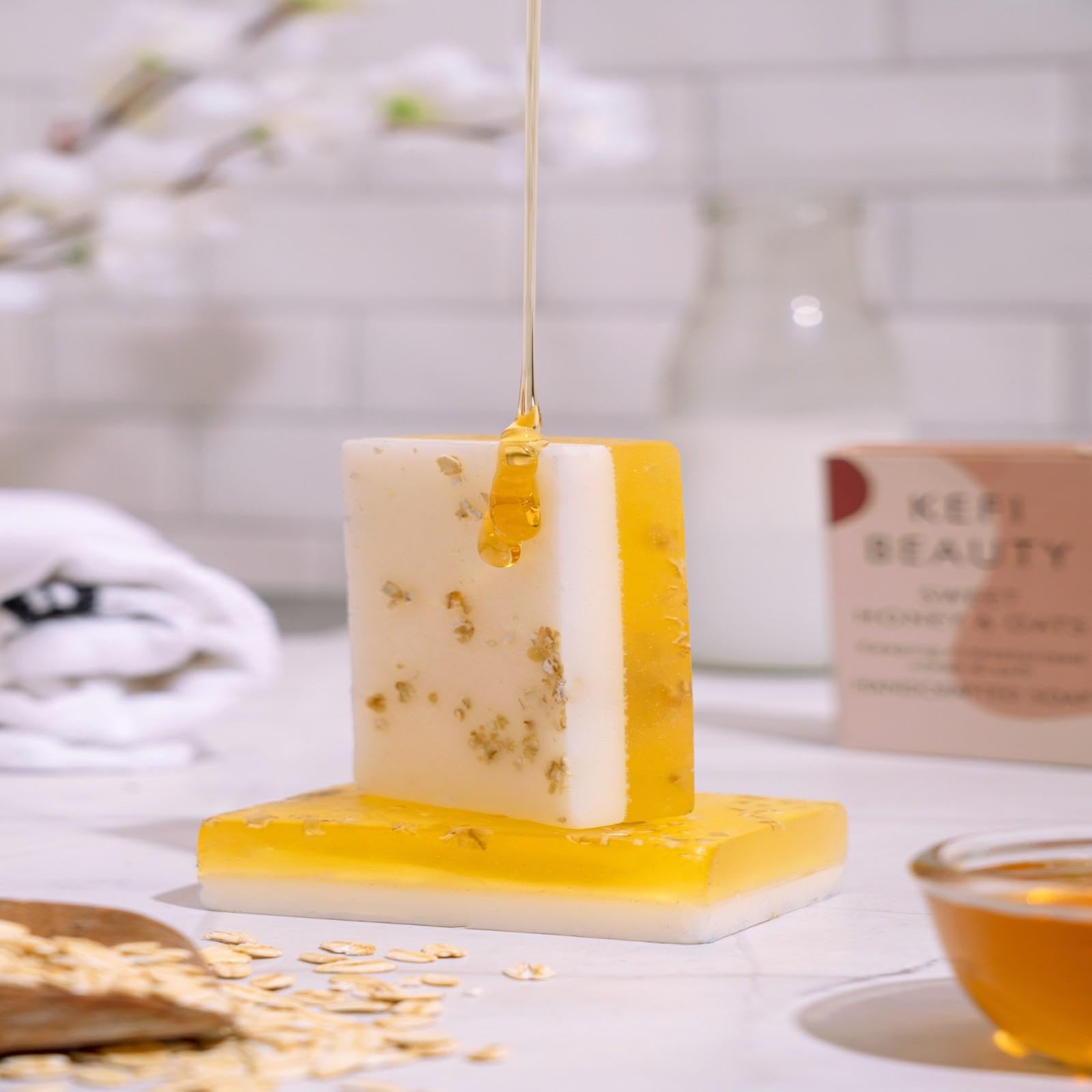 KEFI BEAUTY Honey & Oats Nourishing Soap with Herbal Cream - 100g Each, Pack of 2 - Moisturizing Hand & Body Cleanser for Dry Skin Care & Daily Bath Routine