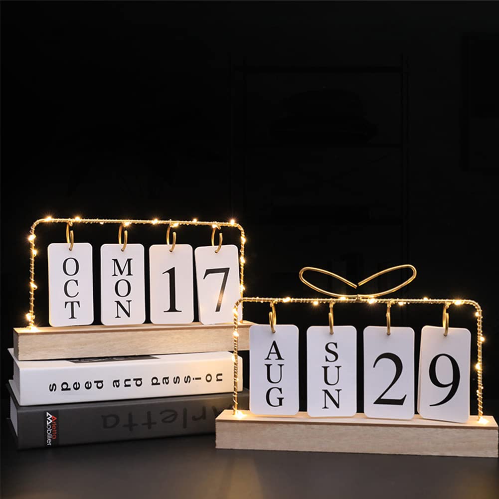 Wooden Perpetual Calendar 2024-2025 - Metal Standing Desk Calendar with Monthly/Weekly Planner - Elegant Home & Office Decor for Kitchen, Study or Workspace - White Paper Design for Daily Planning & Organization