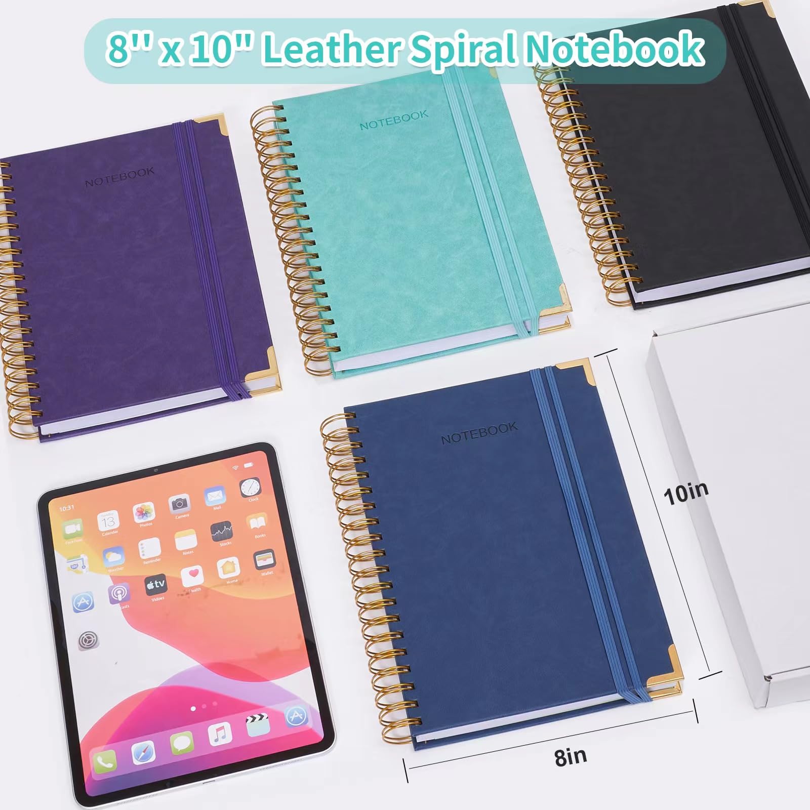 Premium Spiral Notebook - 365 Page Hardcover Leather Journal, B5 Lined Notebook for Work & School, College Ruled Writing Journal with 24 Index Tabs (8