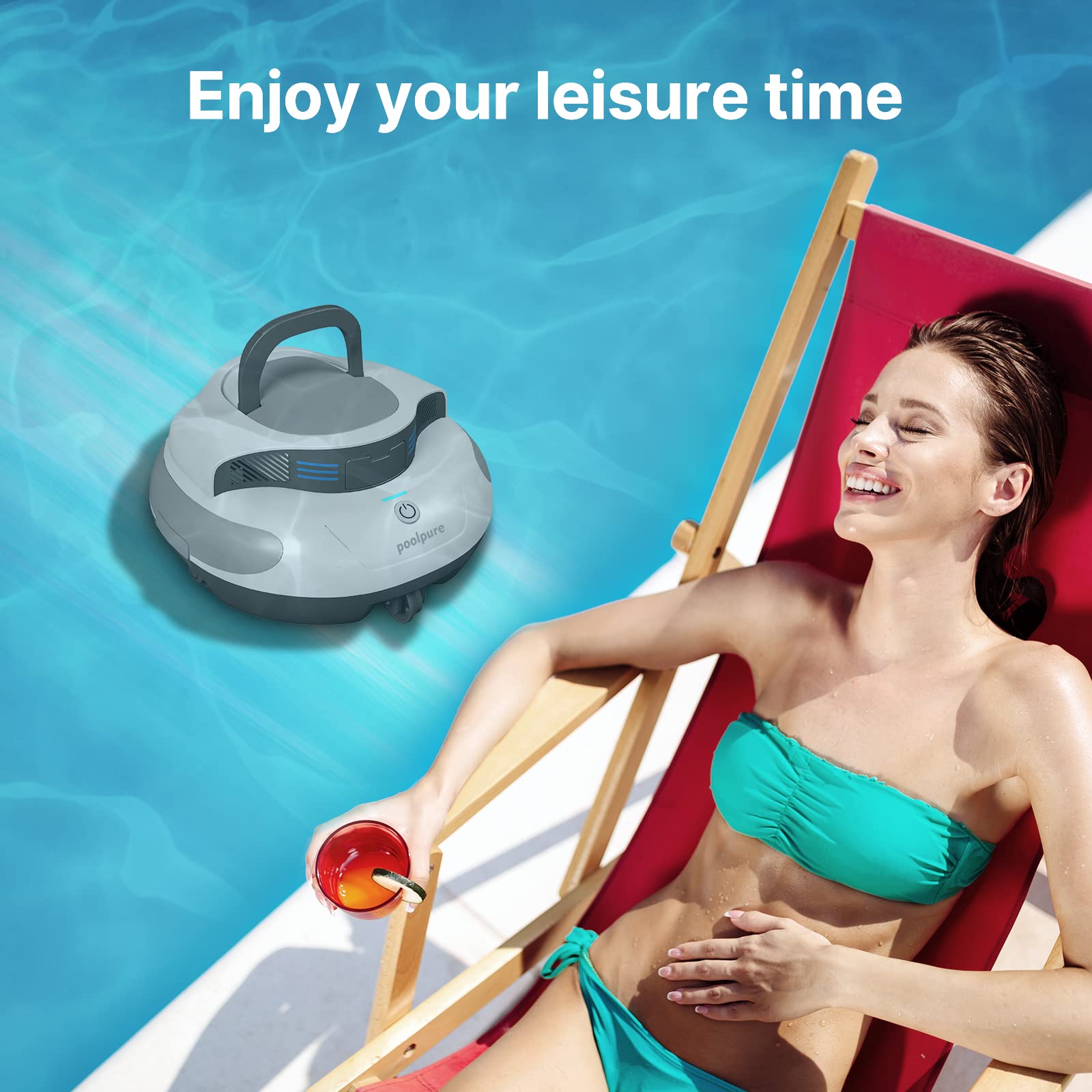 POOLPURE Cordless Robotic Pool Vacuum Cleaner - 2 Hour Runtime, Self-Parking, Dual-Motor, Automatic for In-Ground & Above Ground Pools up to 40ft | Perfect for Weekly Pool Maintenance & Leaves-Free Cleaning