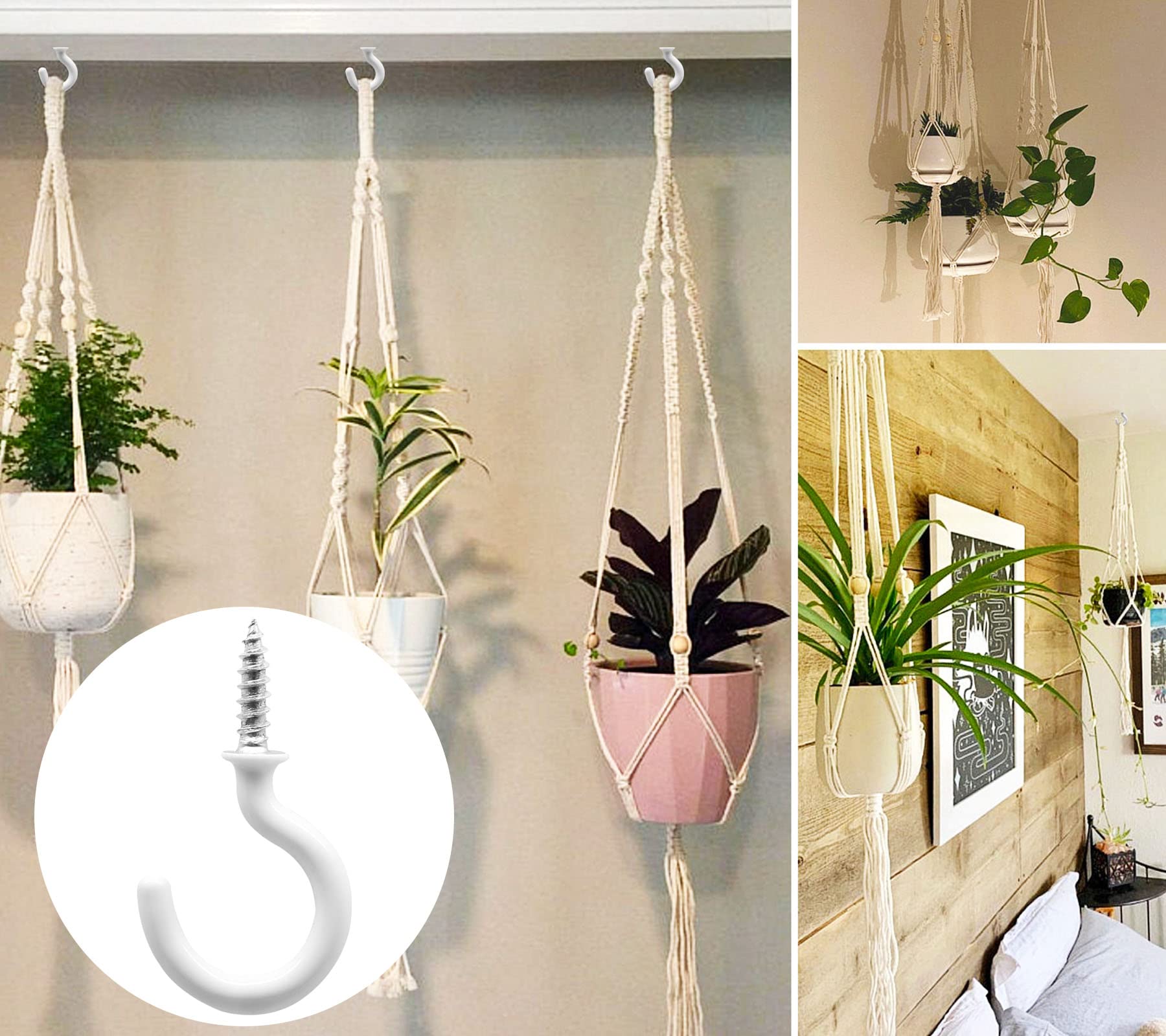 60 Pcs 1 Inch White Ceiling Cup Hooks with Self-Tapping Screws - Heavy Duty Hanging Hooks for Plants, Lights & Home Decor - Perfect for Indoor & Outdoor Use
