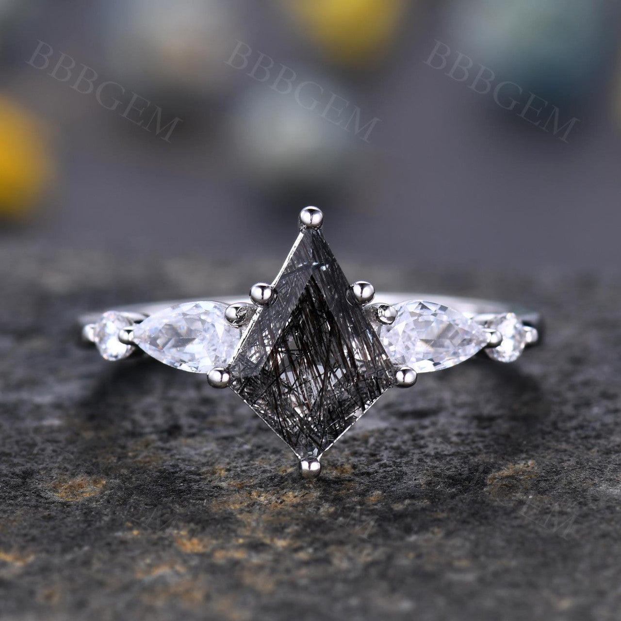 Elegant Kite-Shaped Step Cut Black Rutilated Quartz Tourmaline Statement Ring for Women | Unique Handmade Jewelry Gift for Birthday, Anniversary & Special Occasions | Perfect for Evening Parties, Date Nights & Fashion Accessories