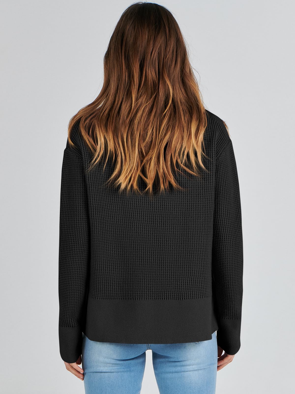 ANRABESS Women's Long Sleeve Waffle Knit Pullover Sweater with Side Zipper & Thumbholes | Casual Crewneck Top for Fall 2024 | Perfect for Autumn Layering, Coffee Dates & Weekend Outings