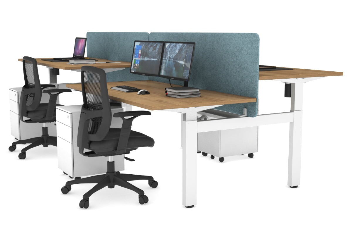 Adjustable 4-Person H Bench Workstation - White Frame (1400L x 800W) | Ergonomic Office Desk for Team Collaboration & Workspace Efficiency