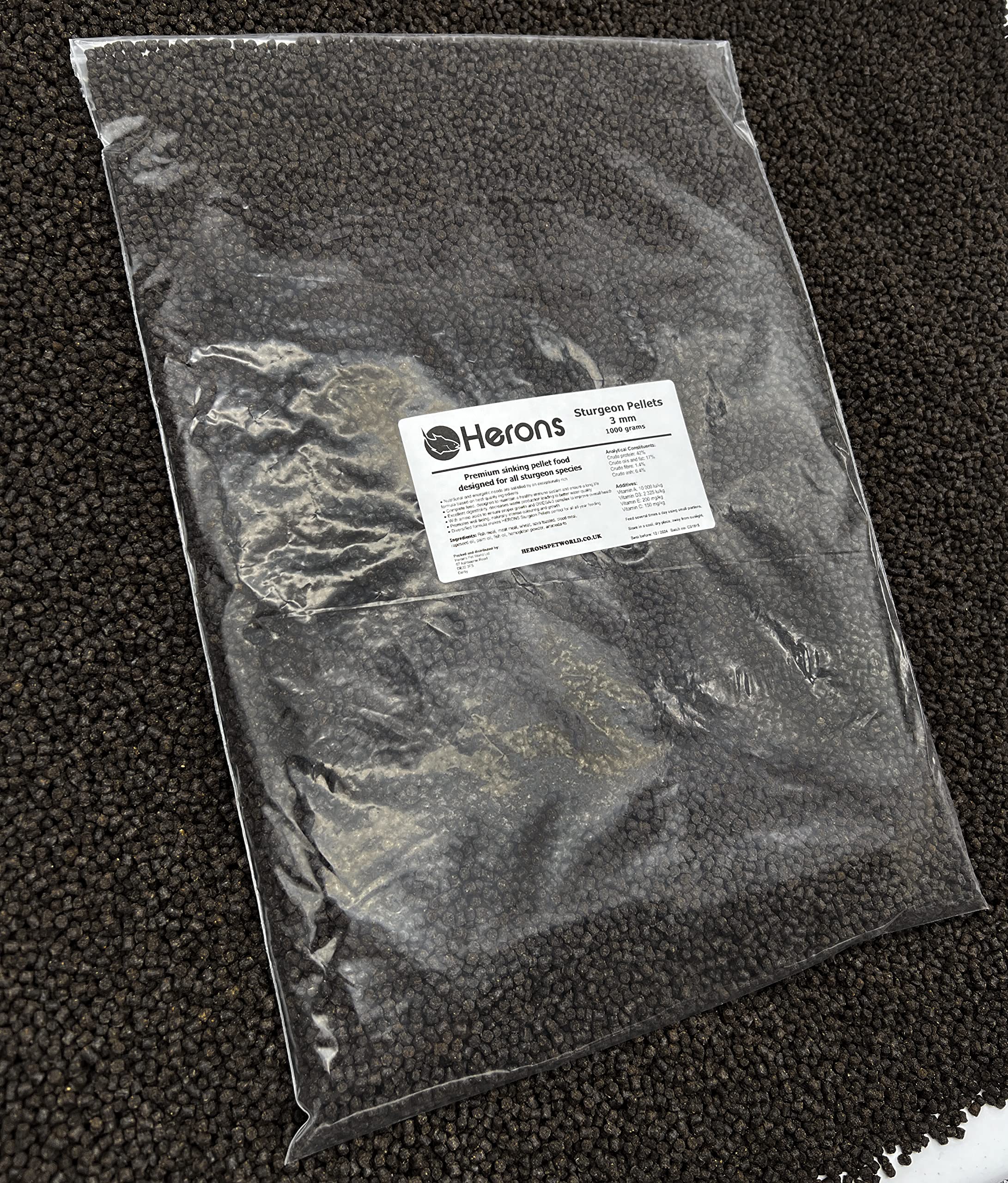 Premium Sturgeon Pellets 3mm - High Protein Sinking Fish Food for All Sturgeon Species & Sterlets | Enhances Growth & Immune System | Ideal for Pond & Aquarium Feeding - 1Kg Bag