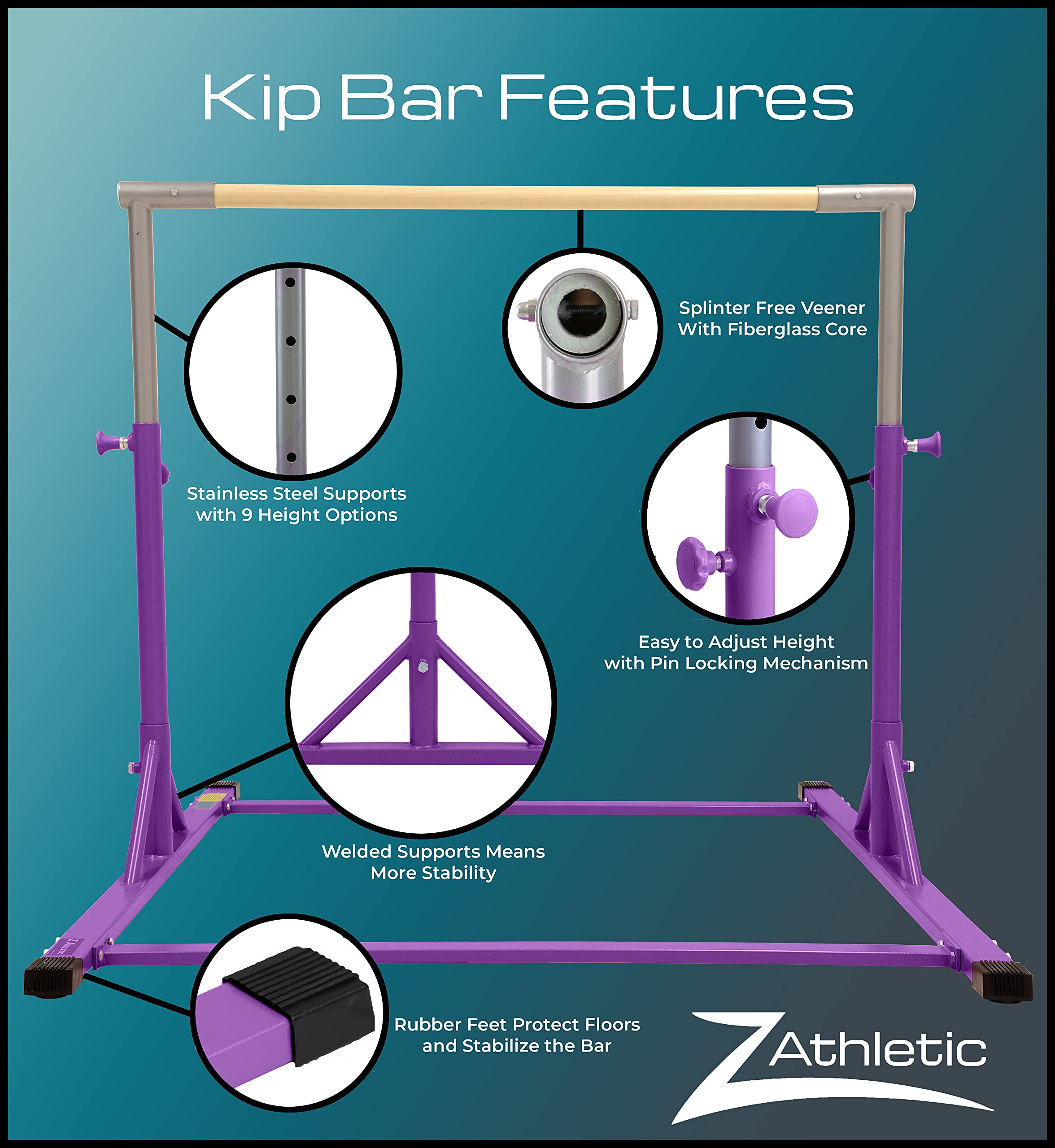 Z ATHLETIC Kip Bar and Folding Gymnastics Mat for Home Gym, Kids Training & Indoor Exercise - Adjustable Height Gymnastic Equipment for Strength Training and Tumbling Practice