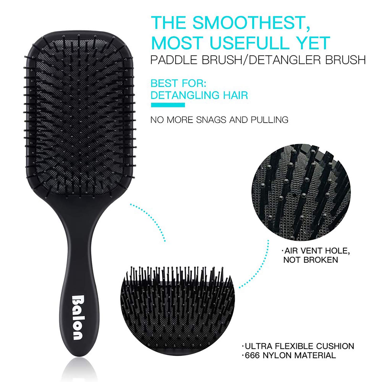 4Pcs Paddle Hair Brush Set - Detangling Brush & Hair Comb for Men & Women, Wet or Dry Hair Use, No Tangle Hairbrush for Long Thick Thin Curly Natural Hair - Perfect for Home, Travel & Salon Styling