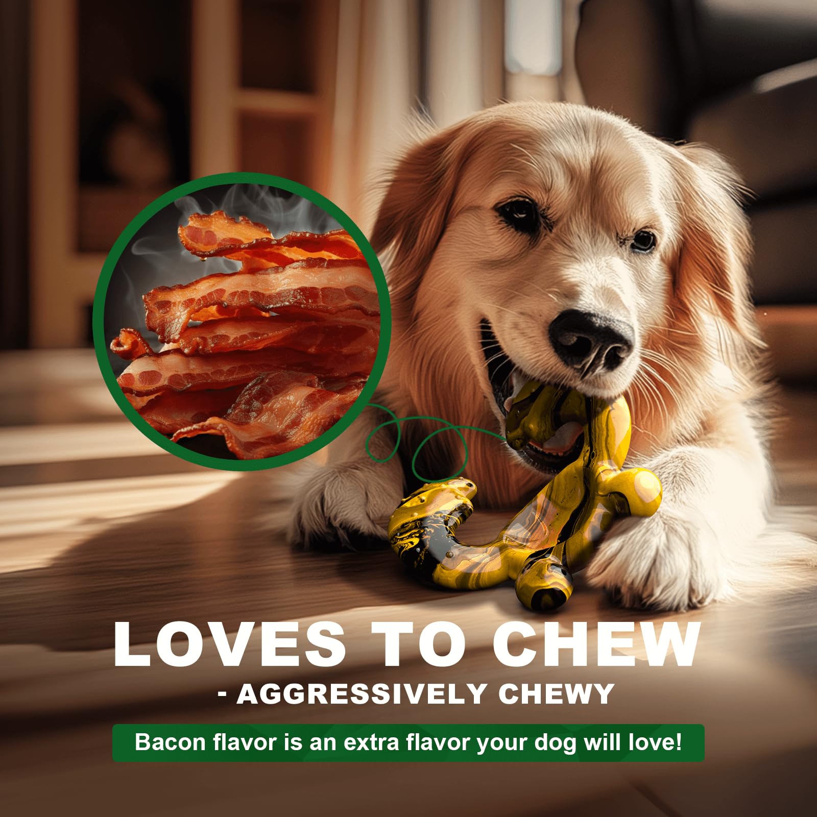 Durable Nylon Dog Chew Toy for Aggressive Chewers - Tough Interactive Teething Bone with Real Bacon Flavor for Medium Breeds | Keeps Dogs Entertained | Perfect for Christmas, Birthday Gifts & Daily Playtime at Home or Outdoors
