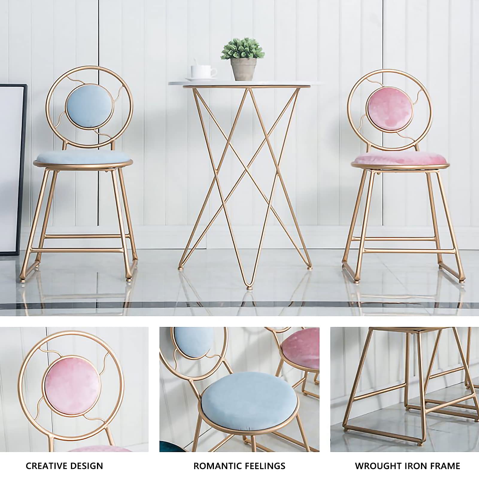 Modern Dining Chairs Set of 2 - Upholstered Fabric Armless Side Chairs with Sturdy Metal Legs & Iron Art Back Design for Kitchen, Cafe, Living Room & Bedroom | Perfect for Small Spaces, Breakfast Nooks & Contemporary Dining Areas