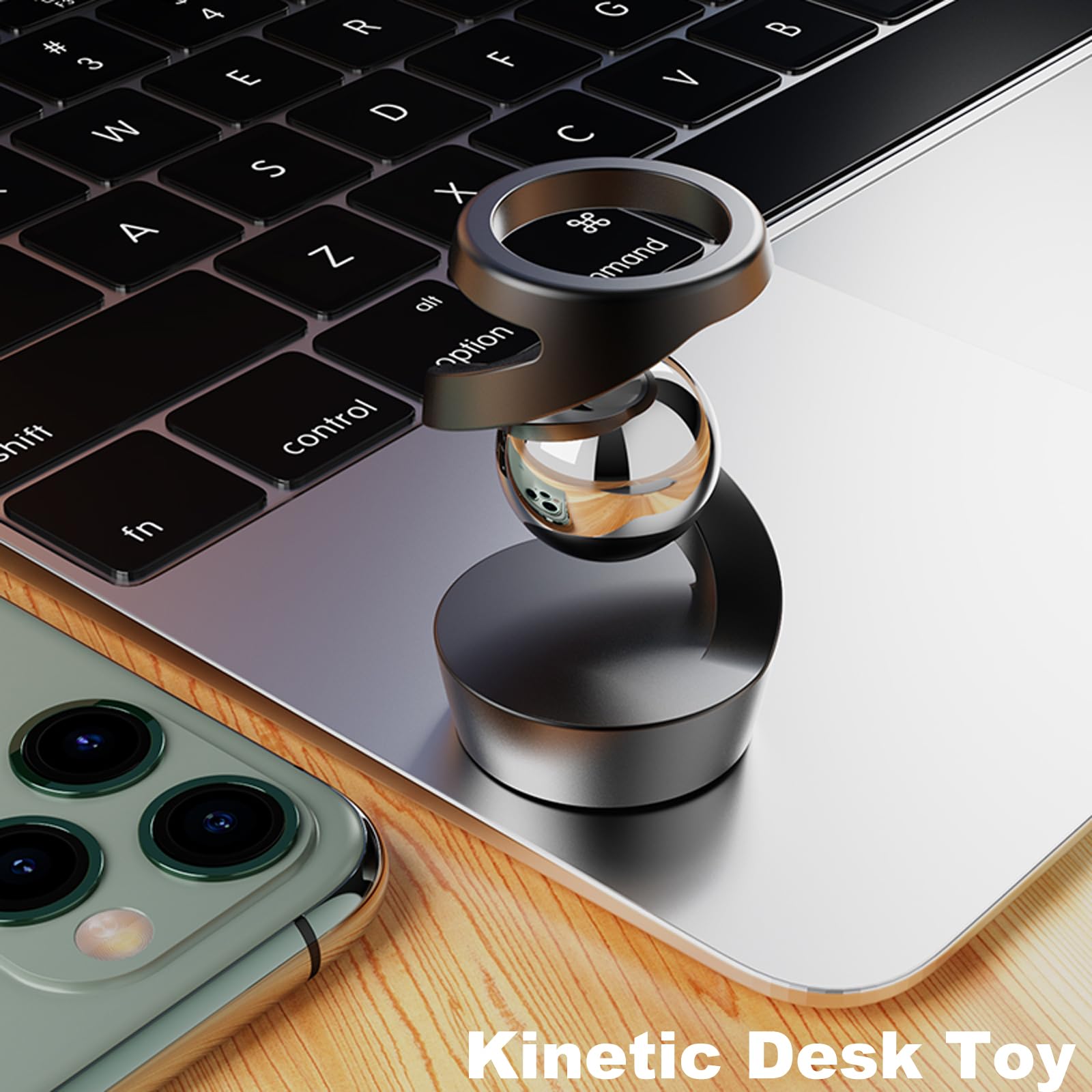 Stress Relief Fidget Toys for Adults - Metal Gravity Defying Kinetic Desk Toy with Black-Silver Ball | Office Anxiety Relief Gadget, Birthday Party Favors, Classroom & Travel Sensory Toy for Focus & Relaxation