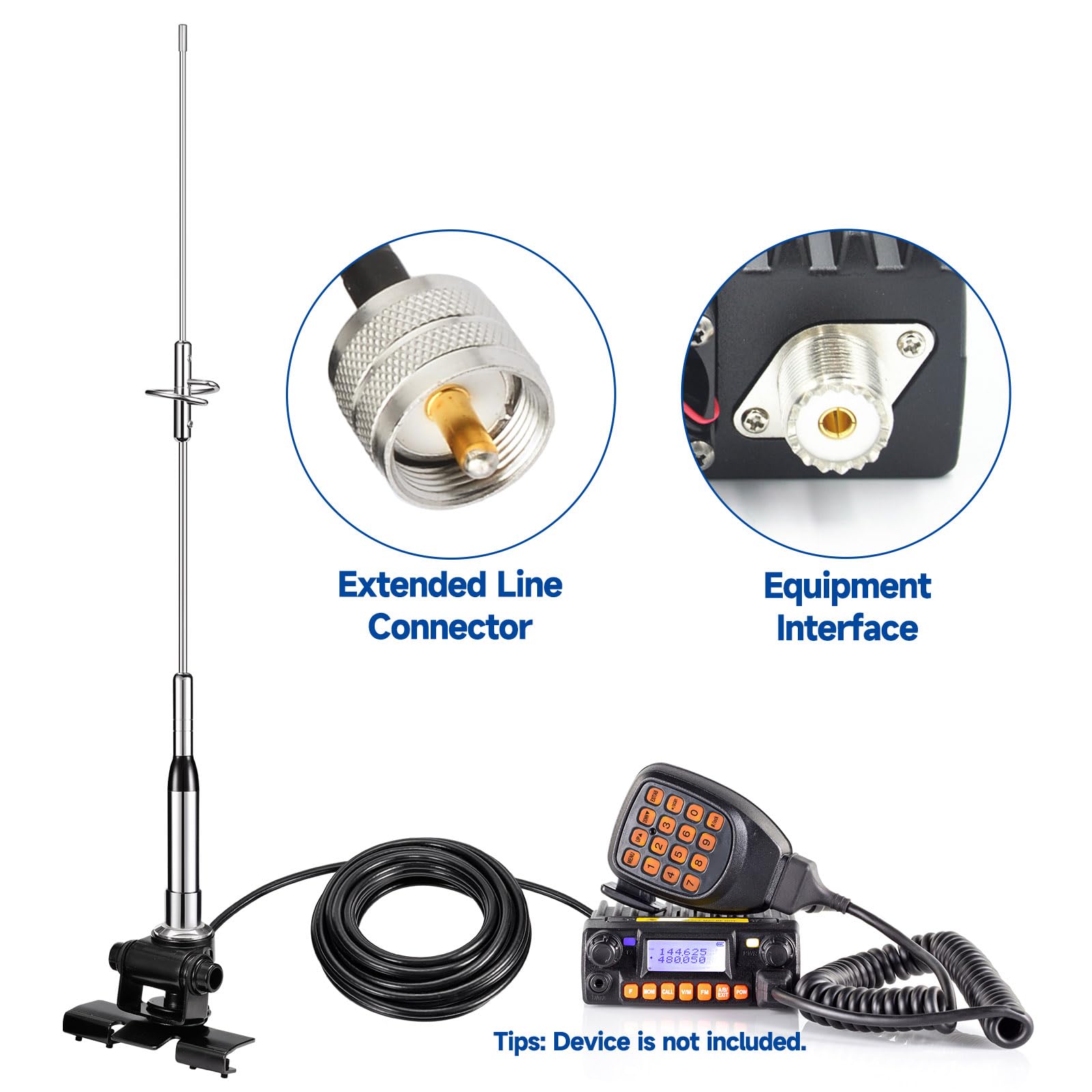 Bingfu High Gain Dual Band VHF UHF Antenna (136-174MHz & 400-470MHz) - Rust-Proof Mobile Ham Radio Antenna with Lip Mount Bracket & 16.4ft Cable - Perfect for Car, Truck, Marine & Amateur Two-Way Radios - Ideal for Emergency Communication & Outdoor Adventures