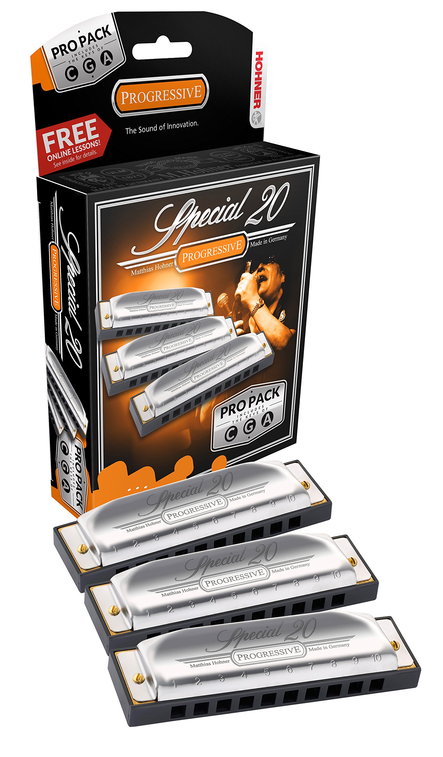 Hohner Special 20 Harmonica 3-Piece Pro Pack in Keys of G, C, A - Professional Blues & Folk Harmonicas for Beginners & Musicians - Perfect for Live Performances, Music Practice & Gifts
