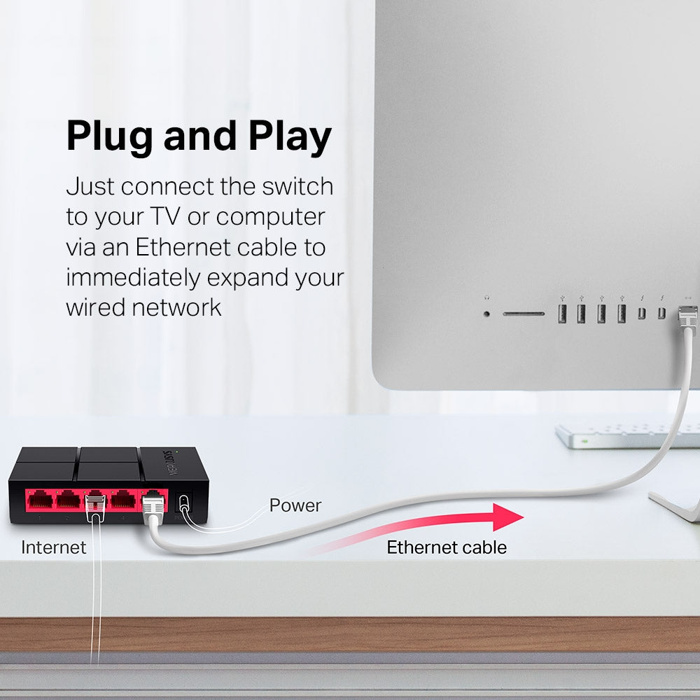 Mercusys MS105G 5-Port Gigabit Ethernet Switch for Home & Office Network | High-Speed Desktop Switch for Gaming, Streaming & Work | Plug & Play Network Hub for PC, Laptop, Smart TV & More