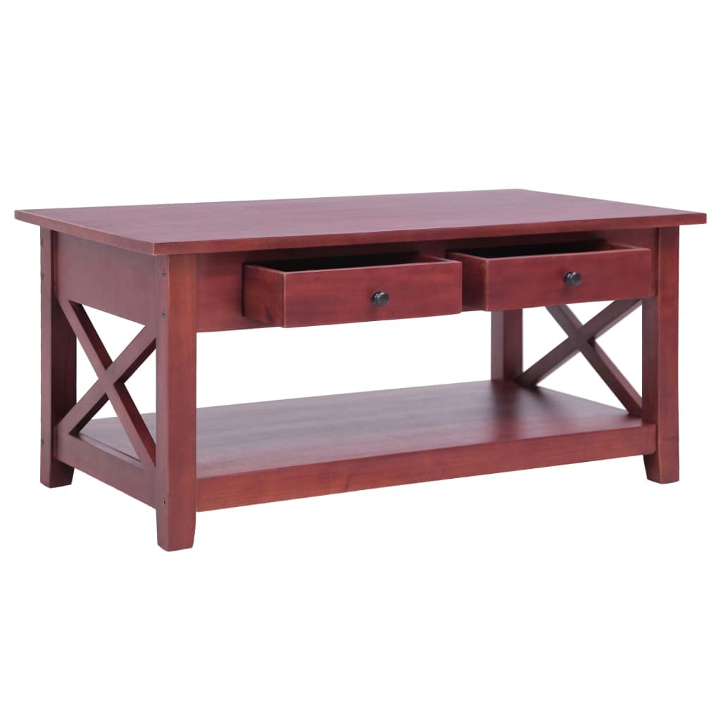 Premium Solid Mahogany Wood Coffee Table with 2 Drawers & Shelf - Classic Brown Lacquer Finish, Sturdy Frame - Elegant Living Room Furniture for Home Decor, Family Gatherings & Entertainment Spaces