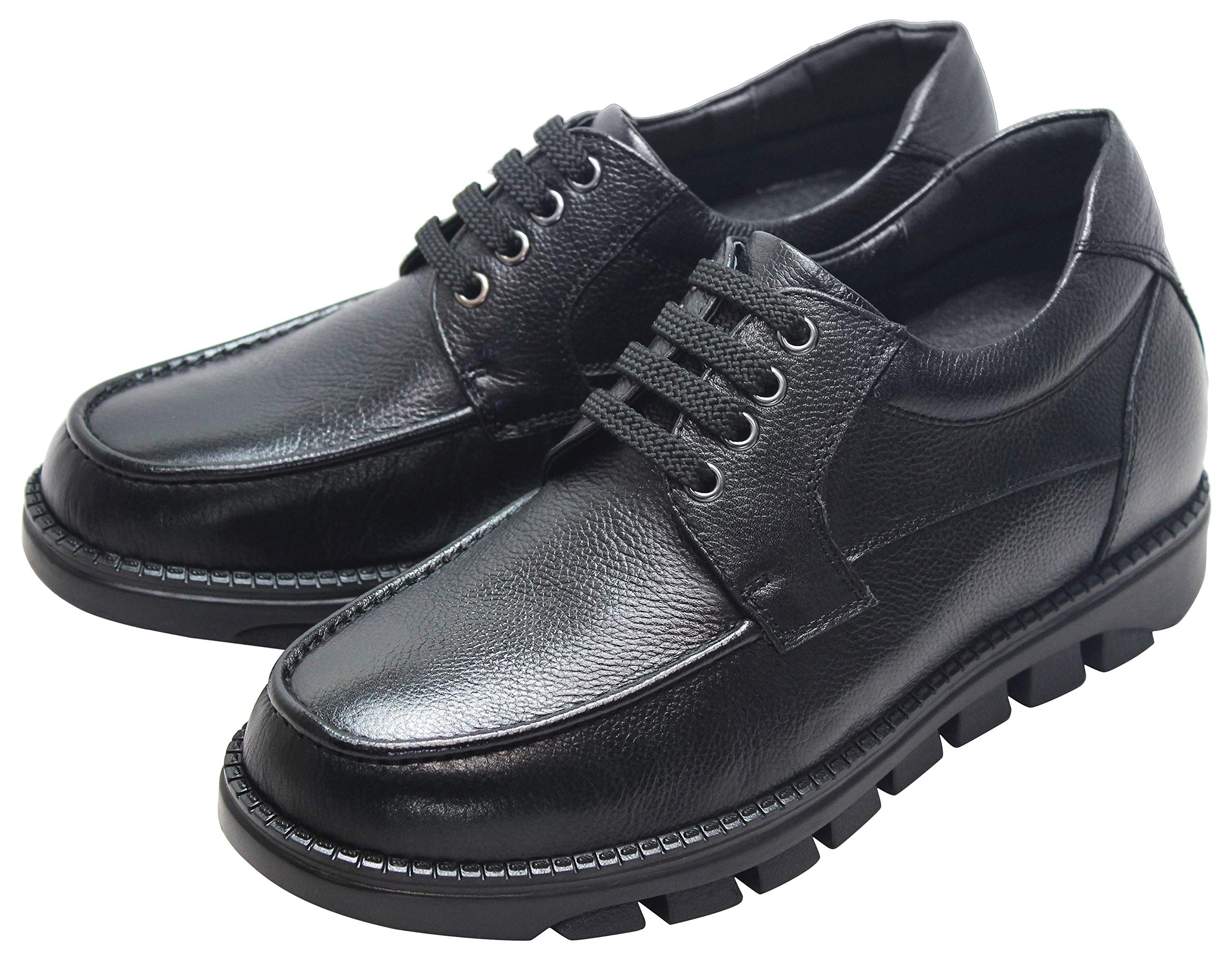 Elevator Shoes for Men - 3 Inches Height Increase | Black Pebble Grain Leather Lace-up Casual Shoes | Invisible Lift Design | Size 9 D(M) US - G6381 | Perfect for Work, Dating & Formal Events
